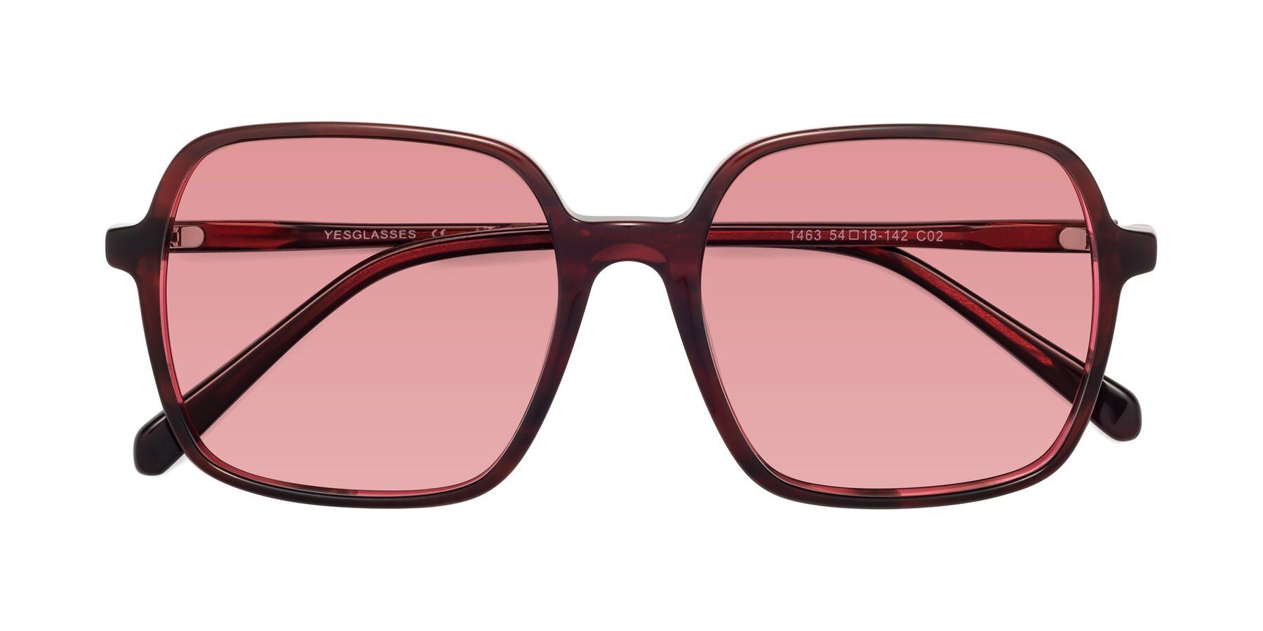 Folded Front of 1463 in Wine with Medium Garnet Tinted Lenses