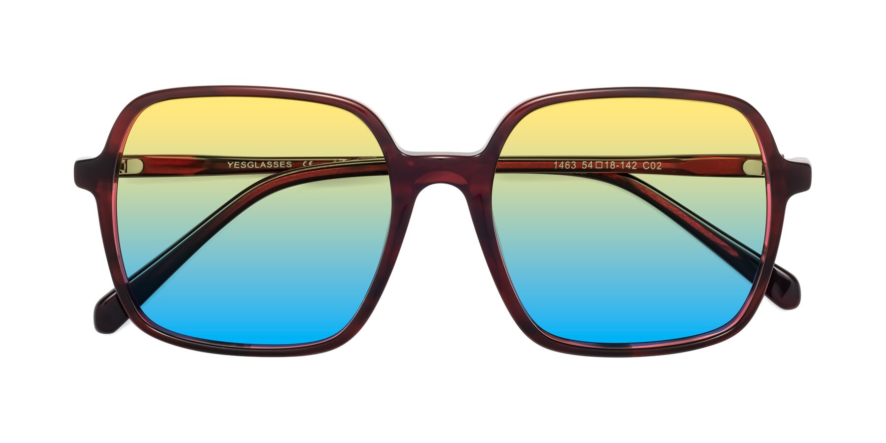 Folded Front of 1463 in Wine with Yellow / Blue Gradient Lenses