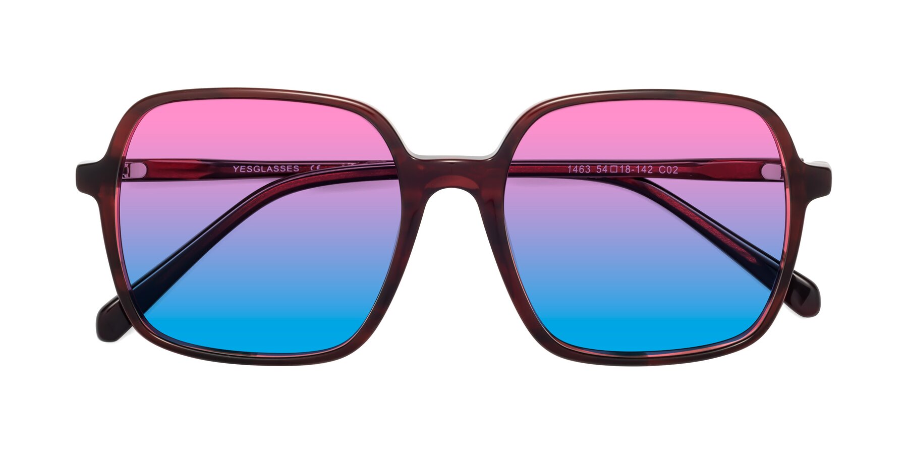 Folded Front of 1463 in Wine with Pink / Blue Gradient Lenses