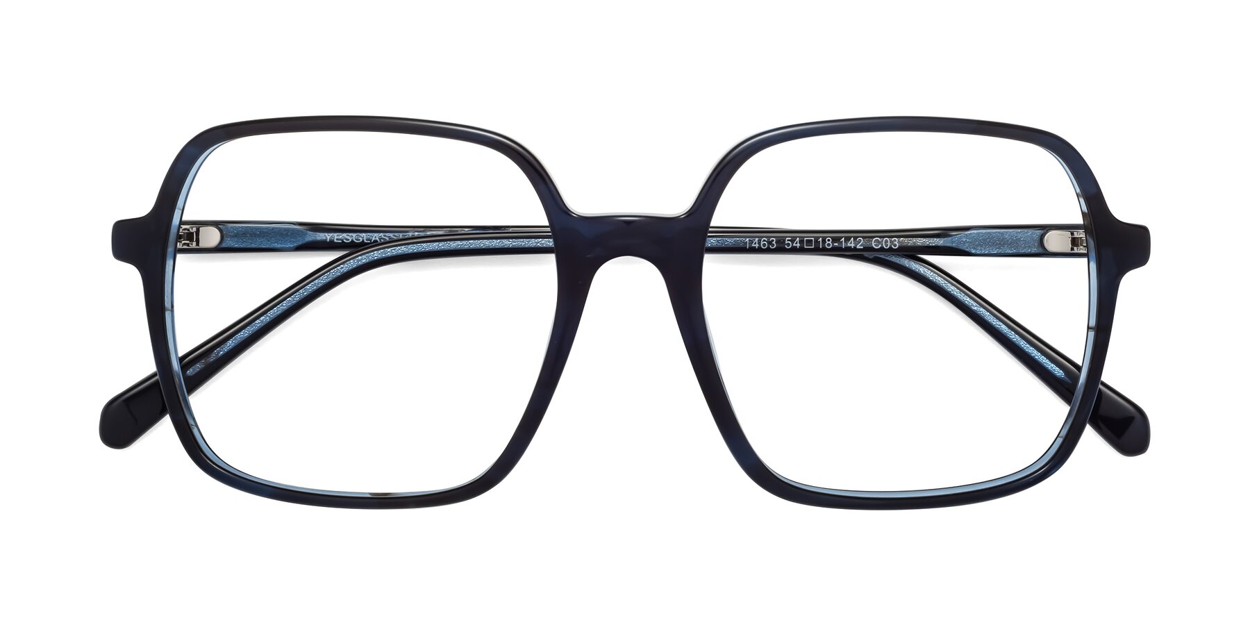 Folded Front of 1463 in Blue with Clear Eyeglass Lenses