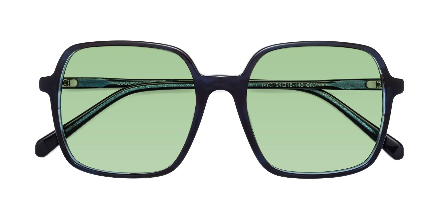 Folded Front of 1463 in Blue with Medium Green Tinted Lenses