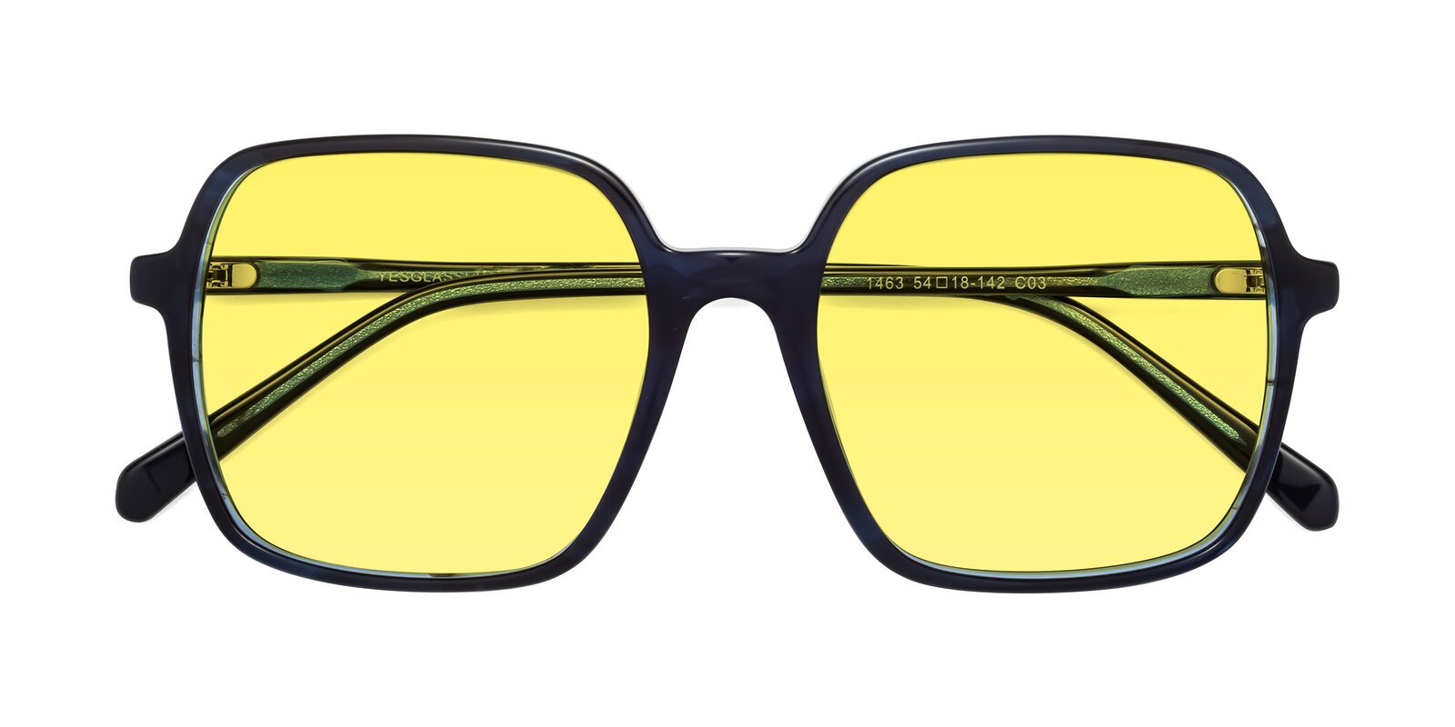 Blue Oversized Lightweight Square Tinted Sunglasses with Medium Yellow