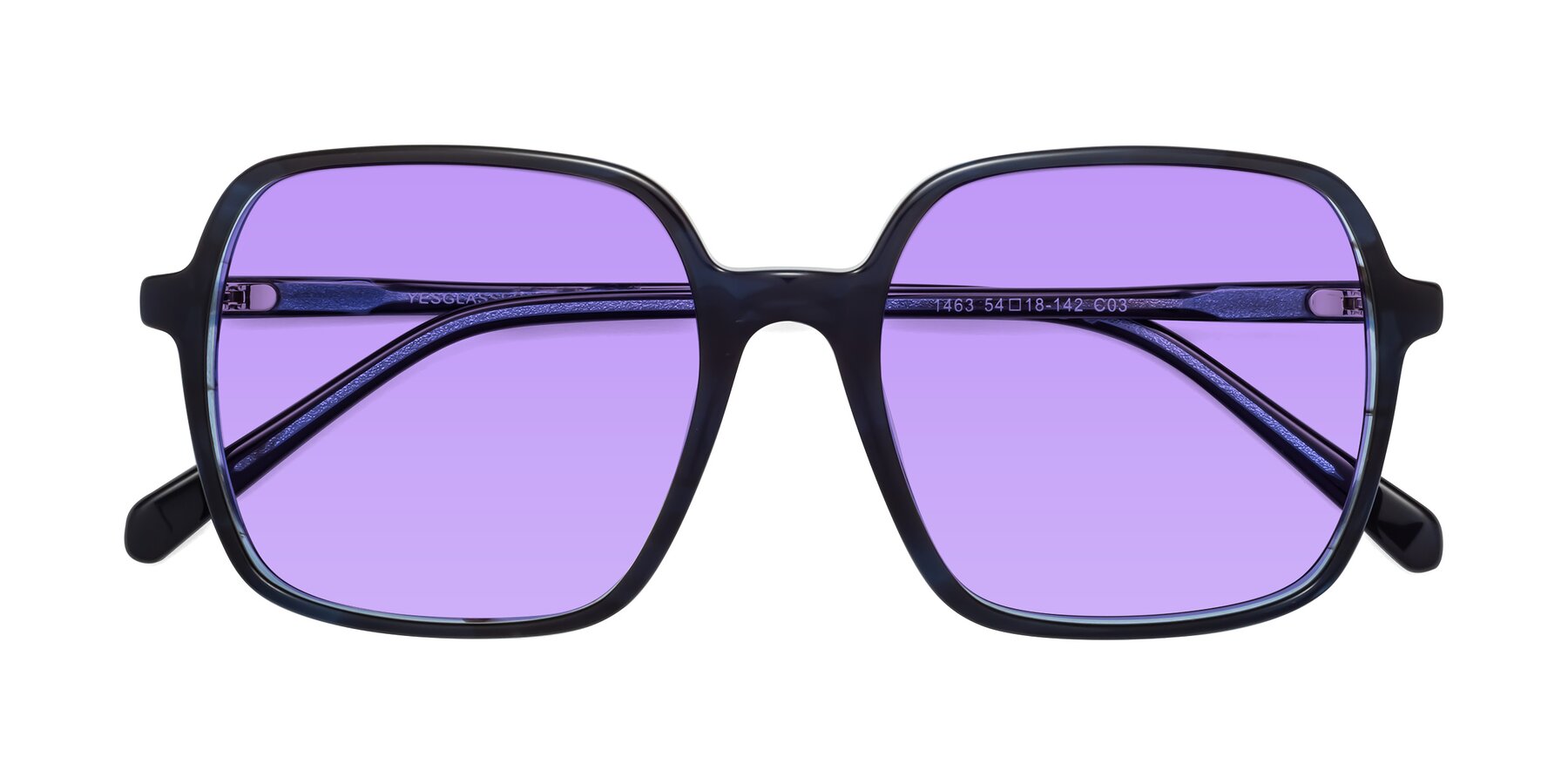 Folded Front of 1463 in Blue with Medium Purple Tinted Lenses