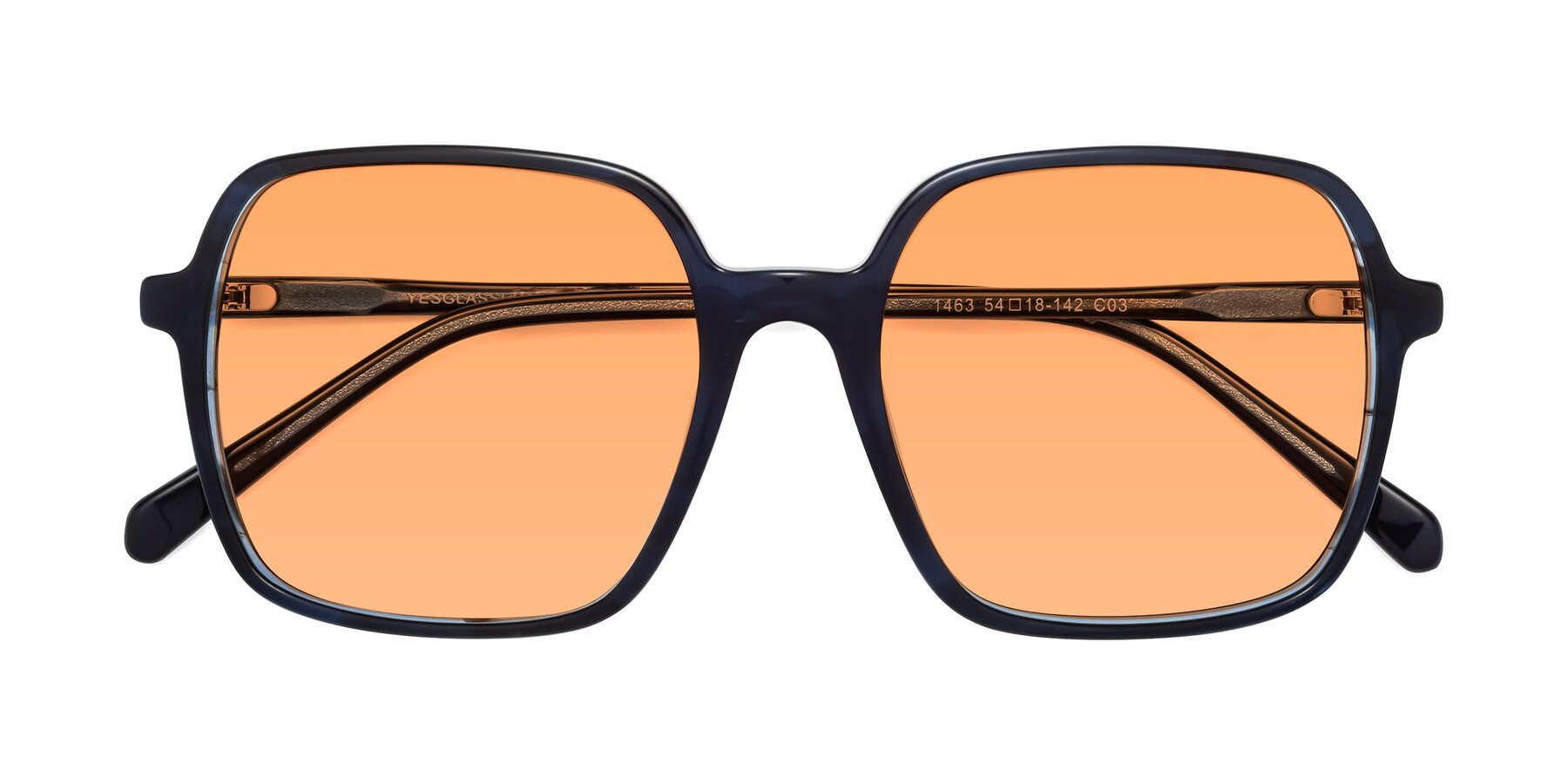 Folded Front of 1463 in Blue with Medium Orange Tinted Lenses