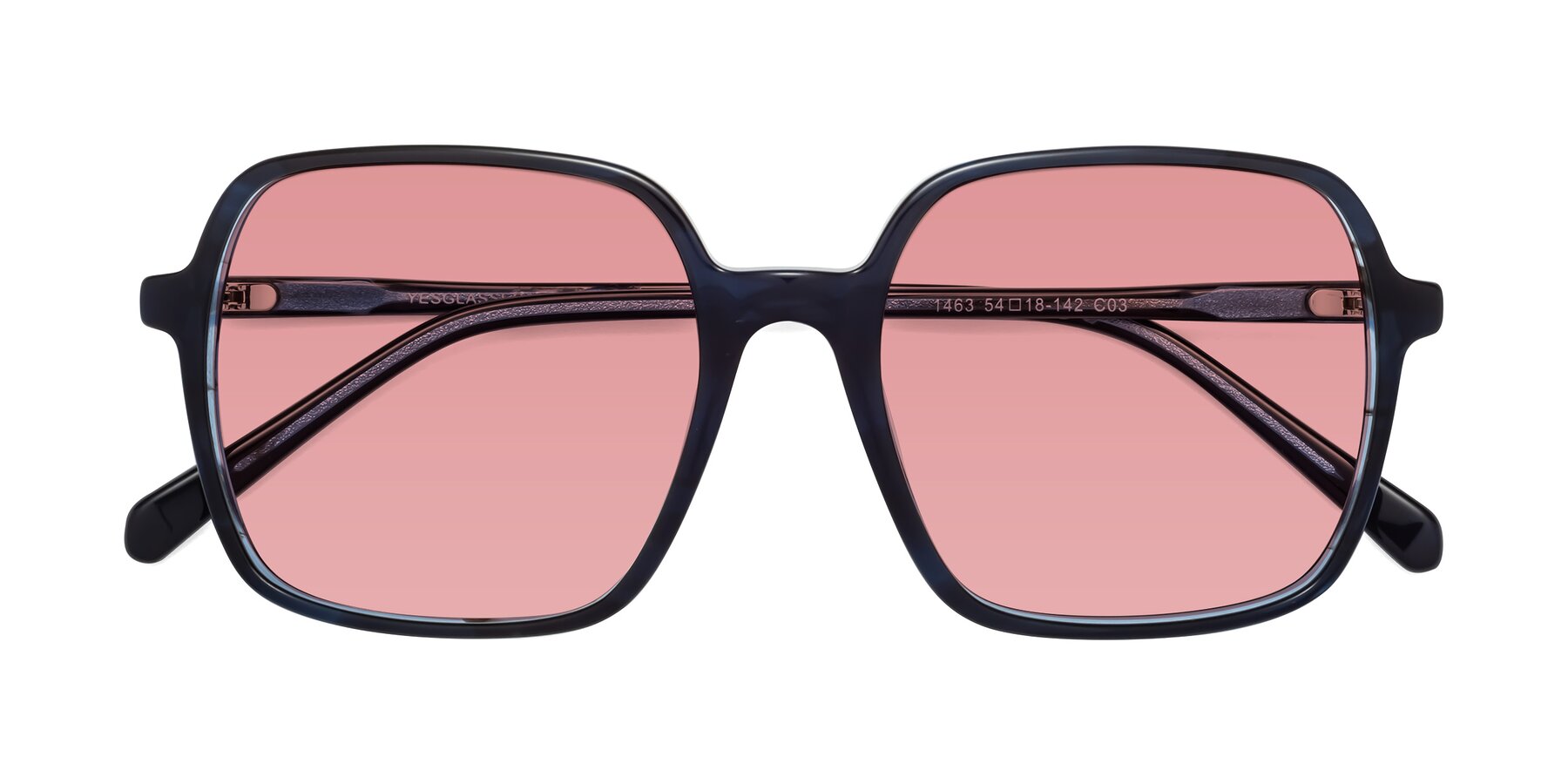 Folded Front of 1463 in Blue with Medium Garnet Tinted Lenses