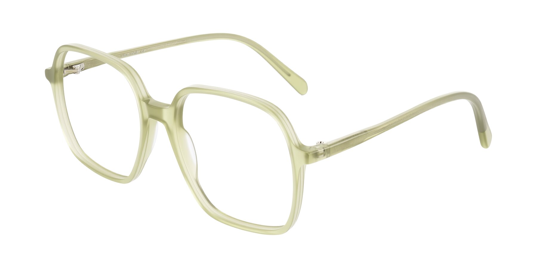 Angle of O'malley in Pastel Green with Clear Eyeglass Lenses