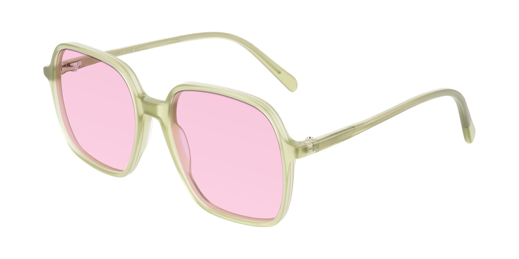 Angle of O'malley in Pastel Green with Light Pink Tinted Lenses