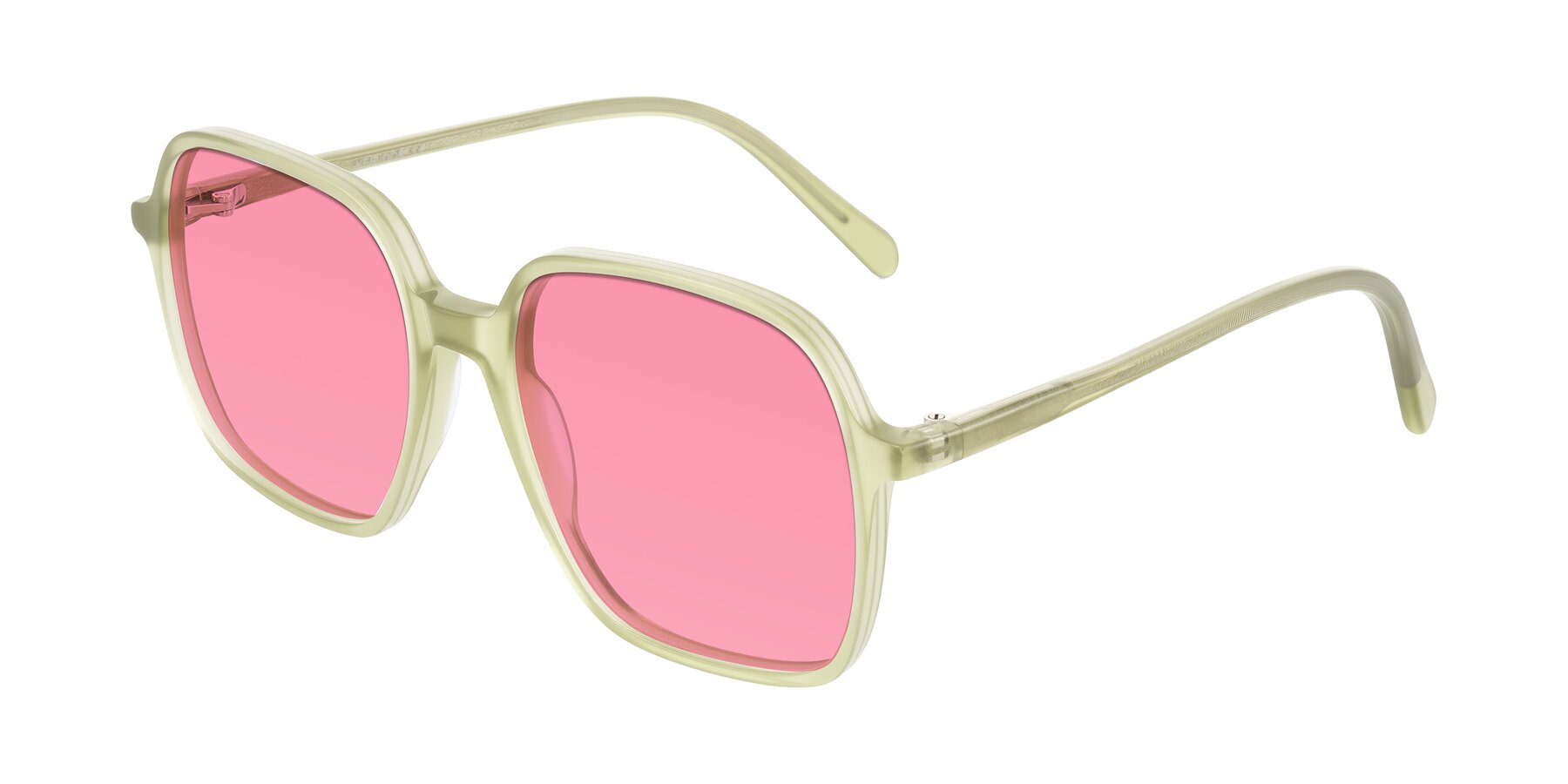 Angle of O'malley in Pastel Green with Pink Tinted Lenses