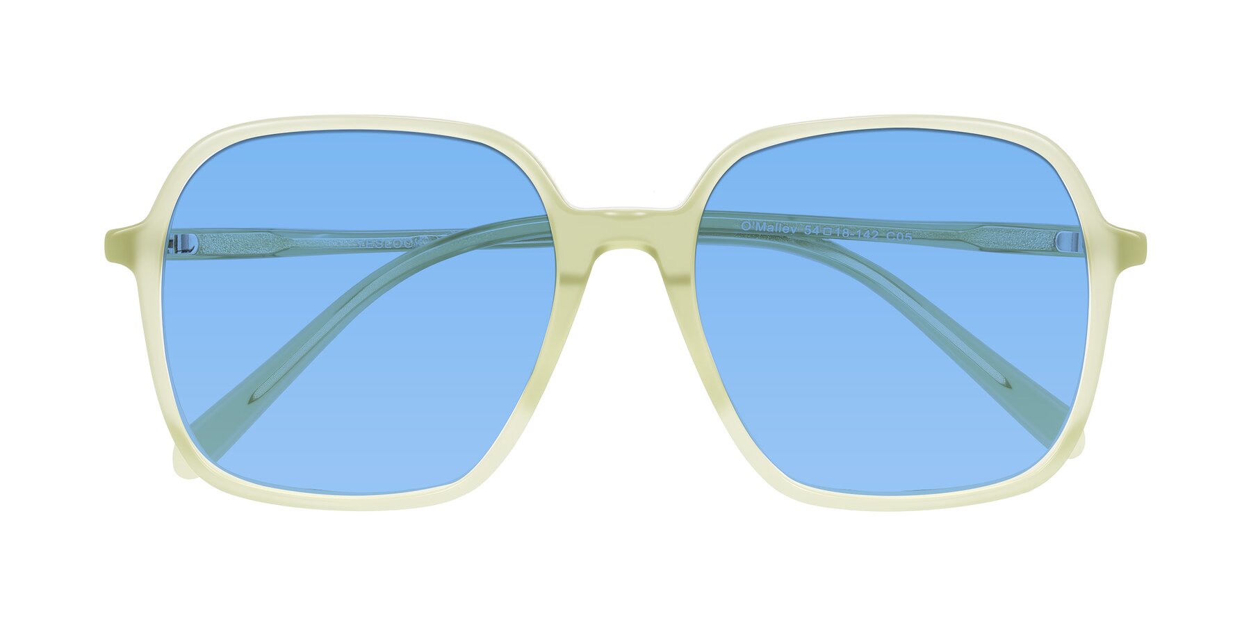 Folded Front of O'malley in Pastel Green with Medium Blue Tinted Lenses