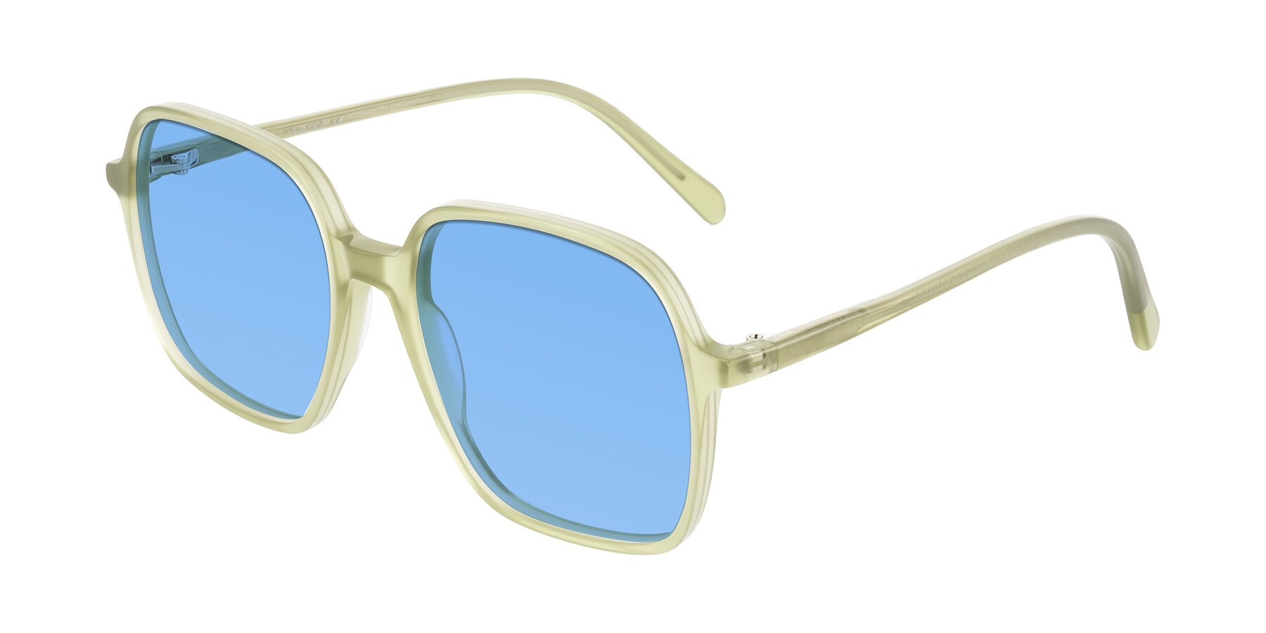 Angle of O'malley in Pastel Green with Medium Blue Tinted Lenses