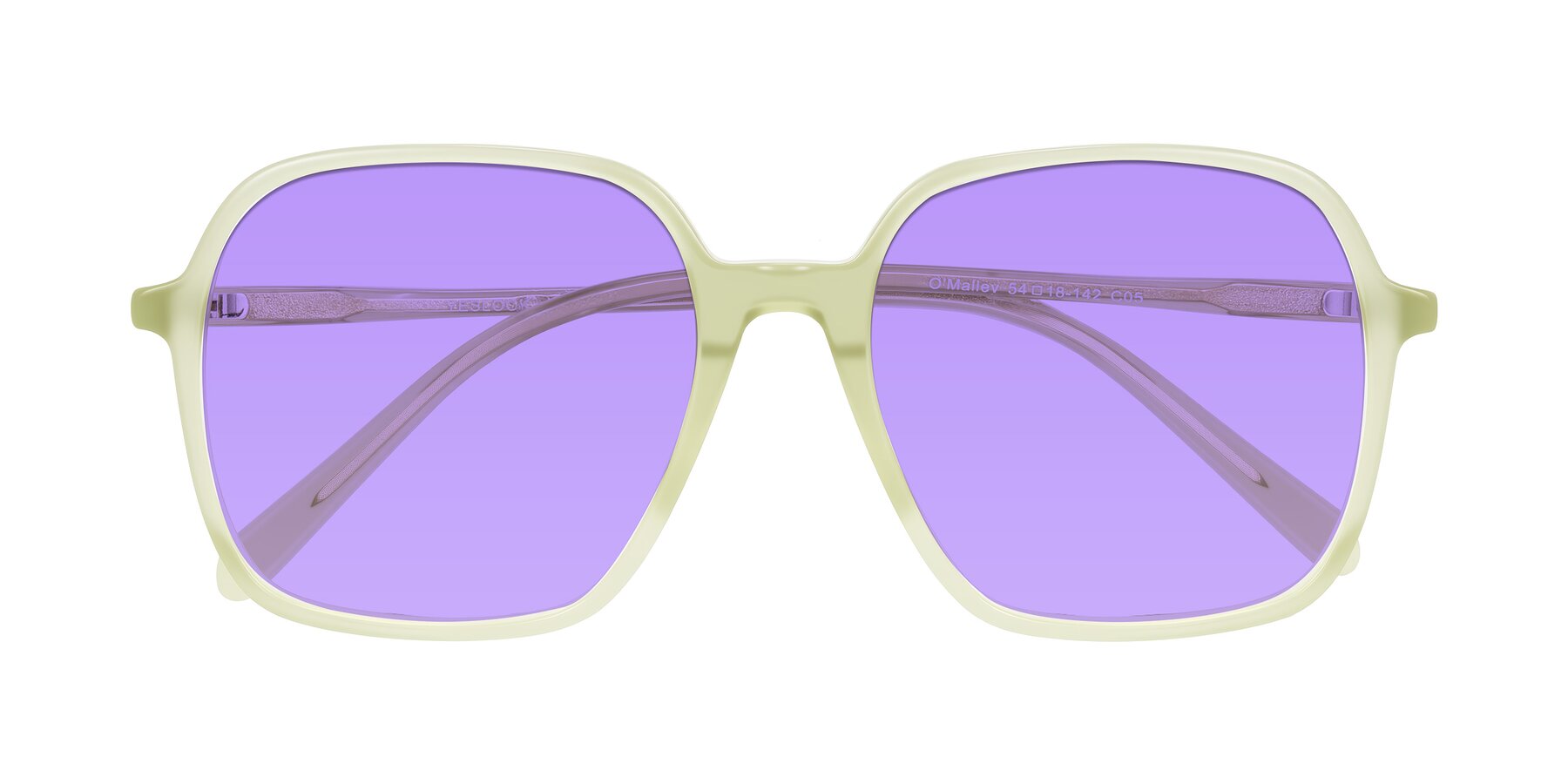 Folded Front of O'malley in Pastel Green with Medium Purple Tinted Lenses