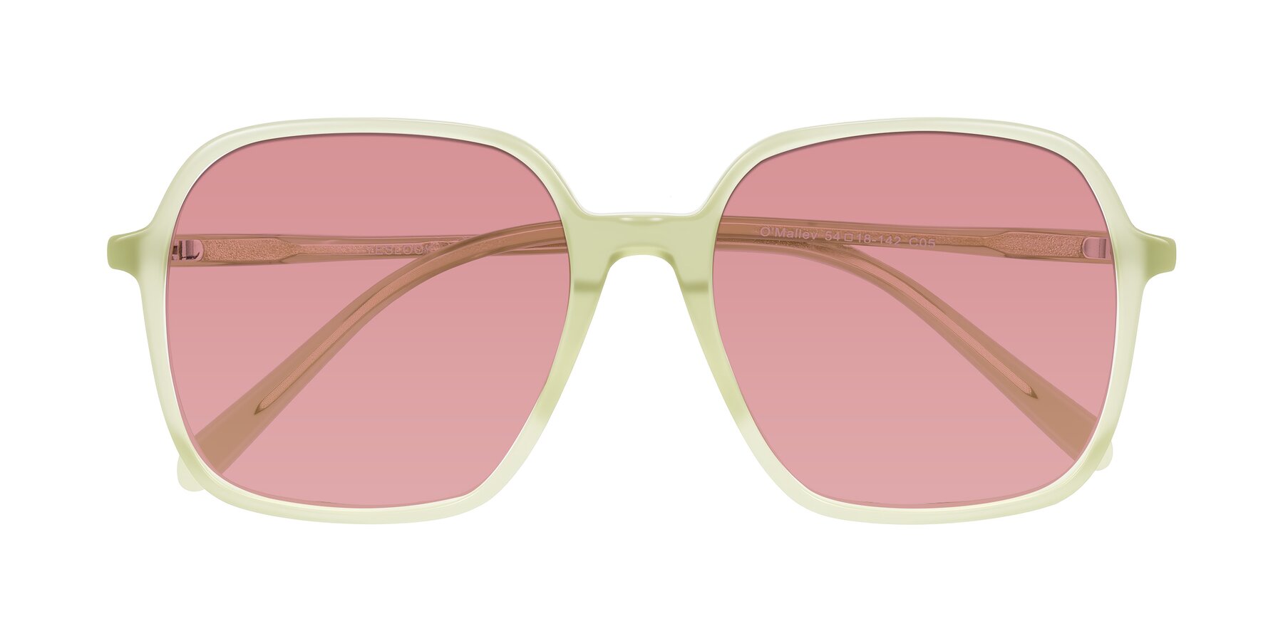 Folded Front of O'malley in Pastel Green with Medium Garnet Tinted Lenses
