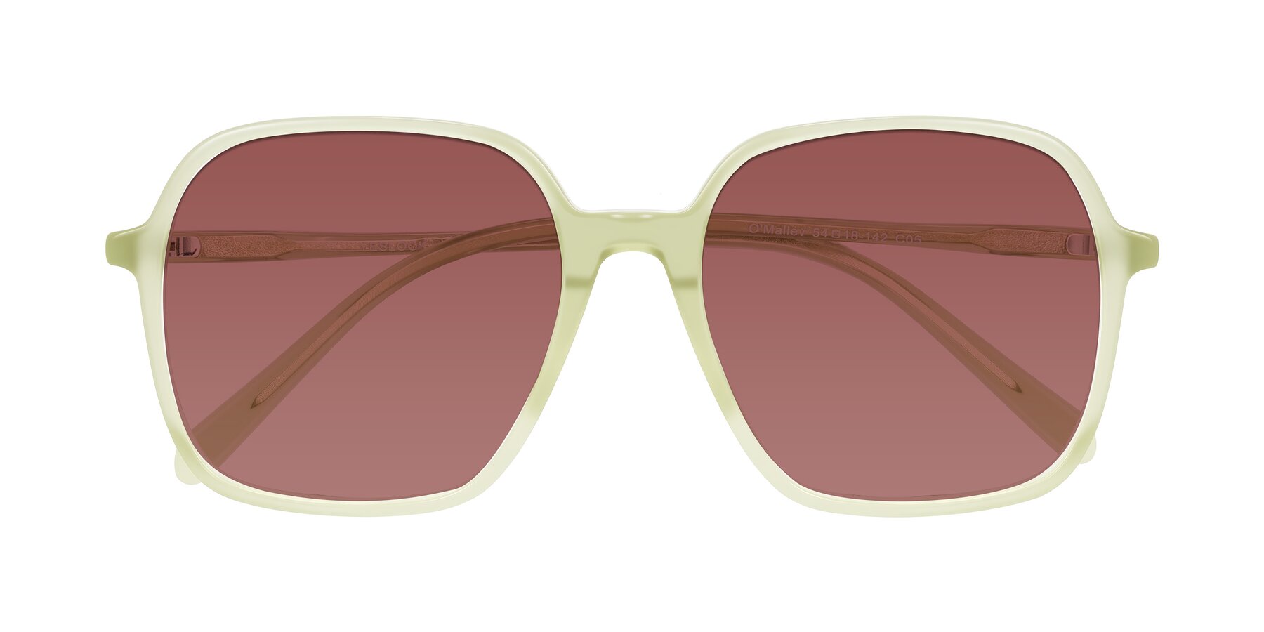 Folded Front of O'malley in Pastel Green with Garnet Tinted Lenses