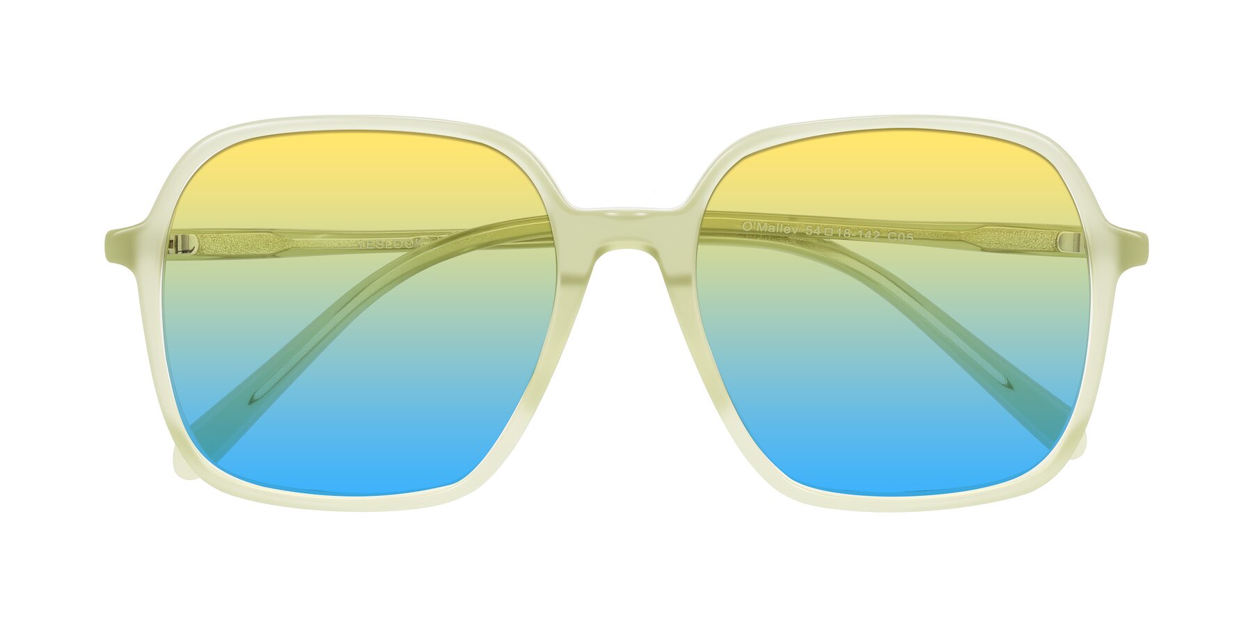 Folded Front of O'malley in Pastel Green with Yellow / Blue Gradient Lenses