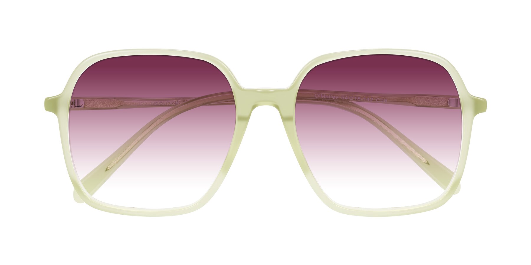 Folded Front of O'malley in Pastel Green with Wine Gradient Lenses