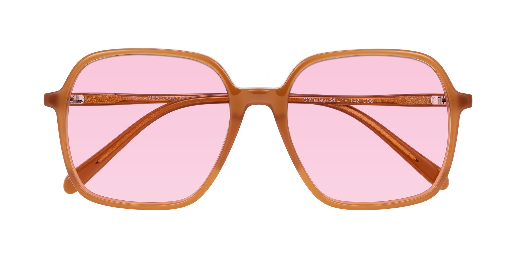 Folded Front of O'malley in Caramel with Light Pink Tinted Lenses