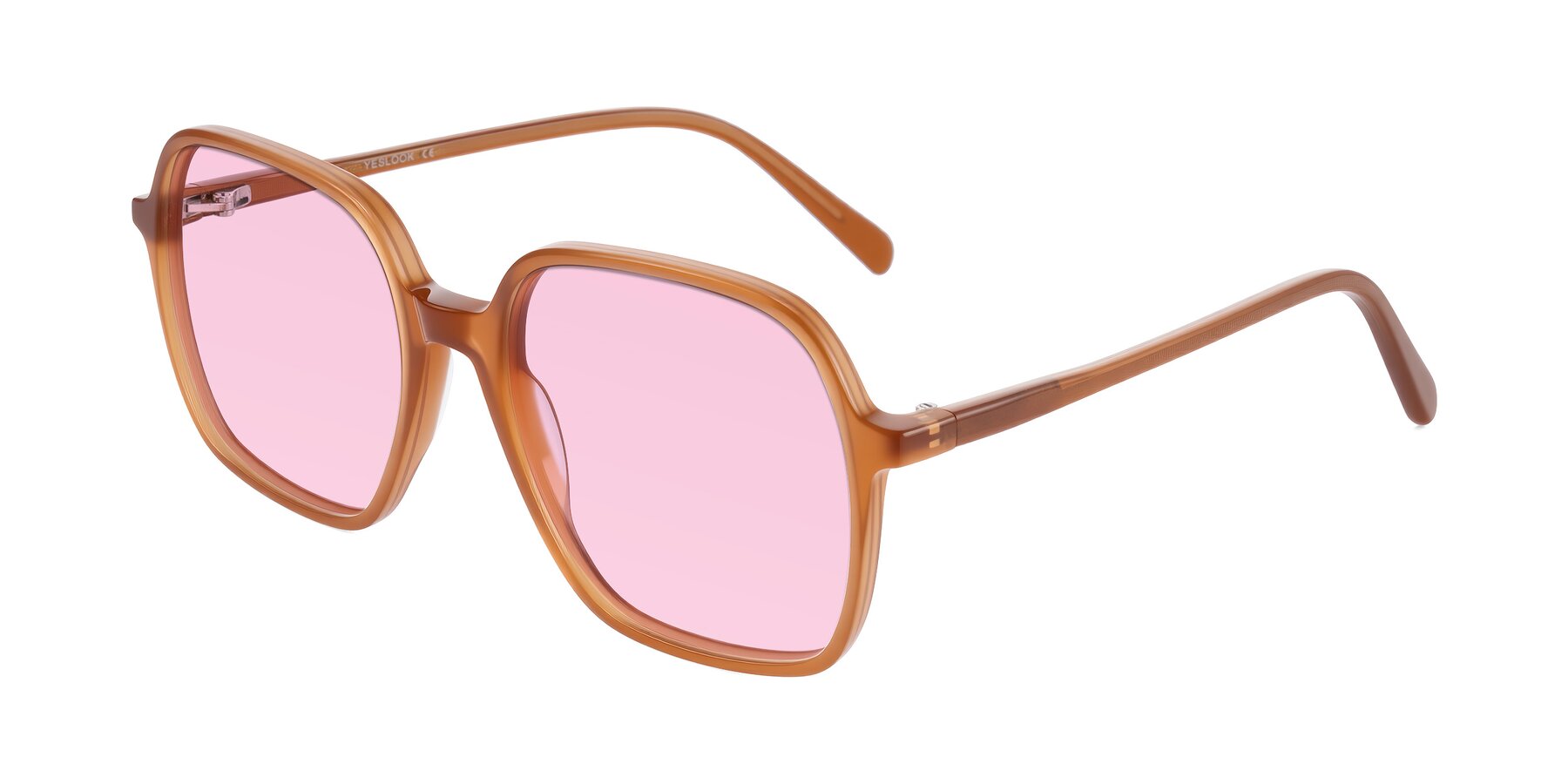 Angle of O'malley in Caramel with Light Pink Tinted Lenses