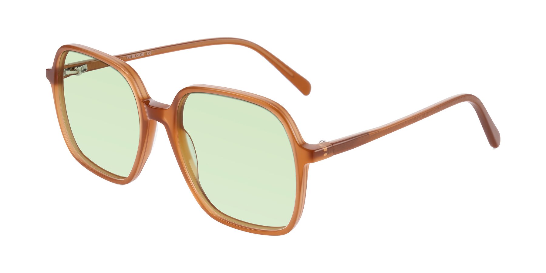 Angle of O'malley in Caramel with Light Green Tinted Lenses