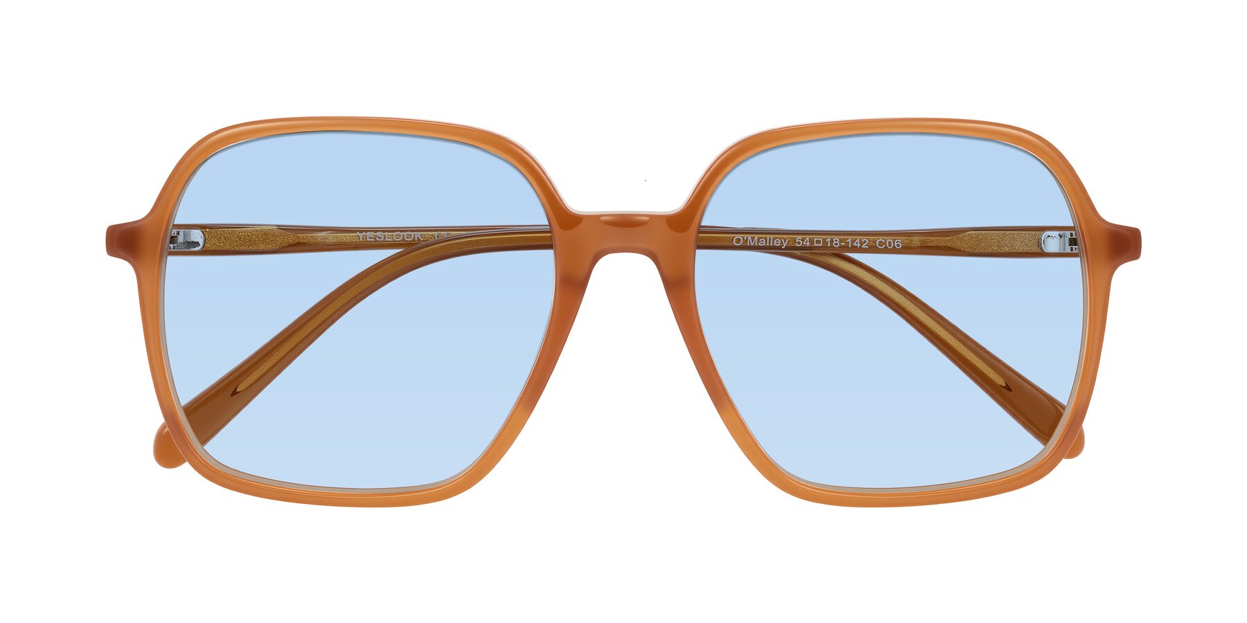 Folded Front of O'malley in Caramel with Light Blue Tinted Lenses