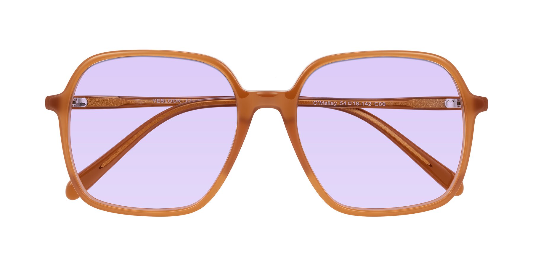 Folded Front of O'malley in Caramel with Light Purple Tinted Lenses