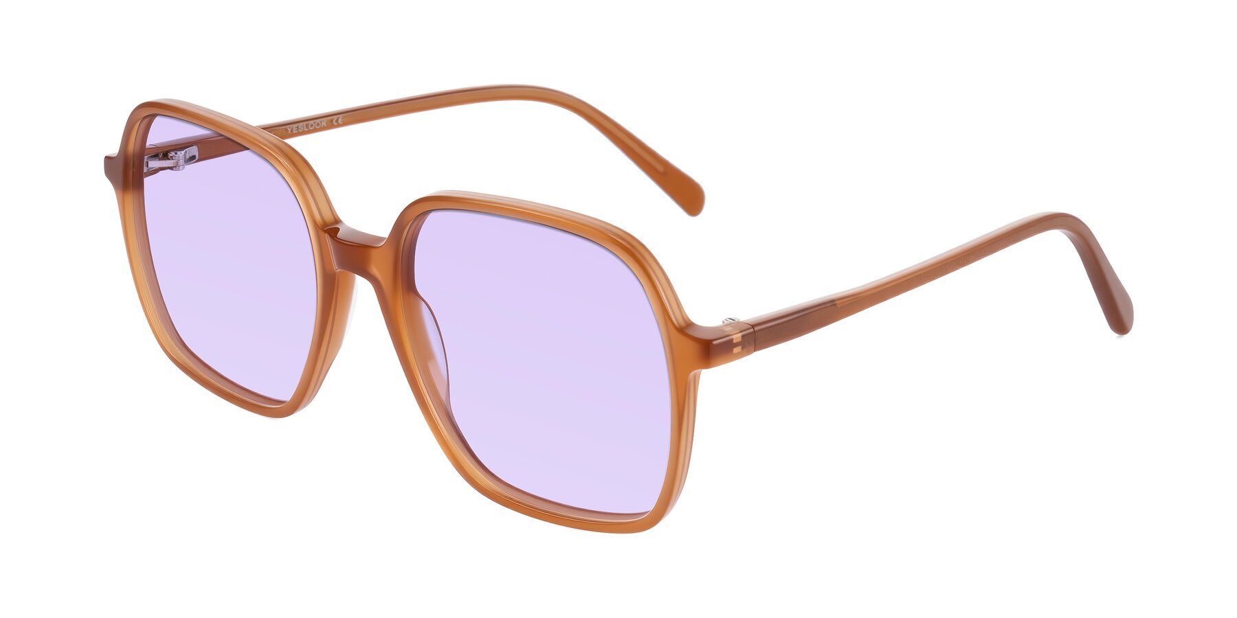 Angle of O'malley in Caramel with Light Purple Tinted Lenses