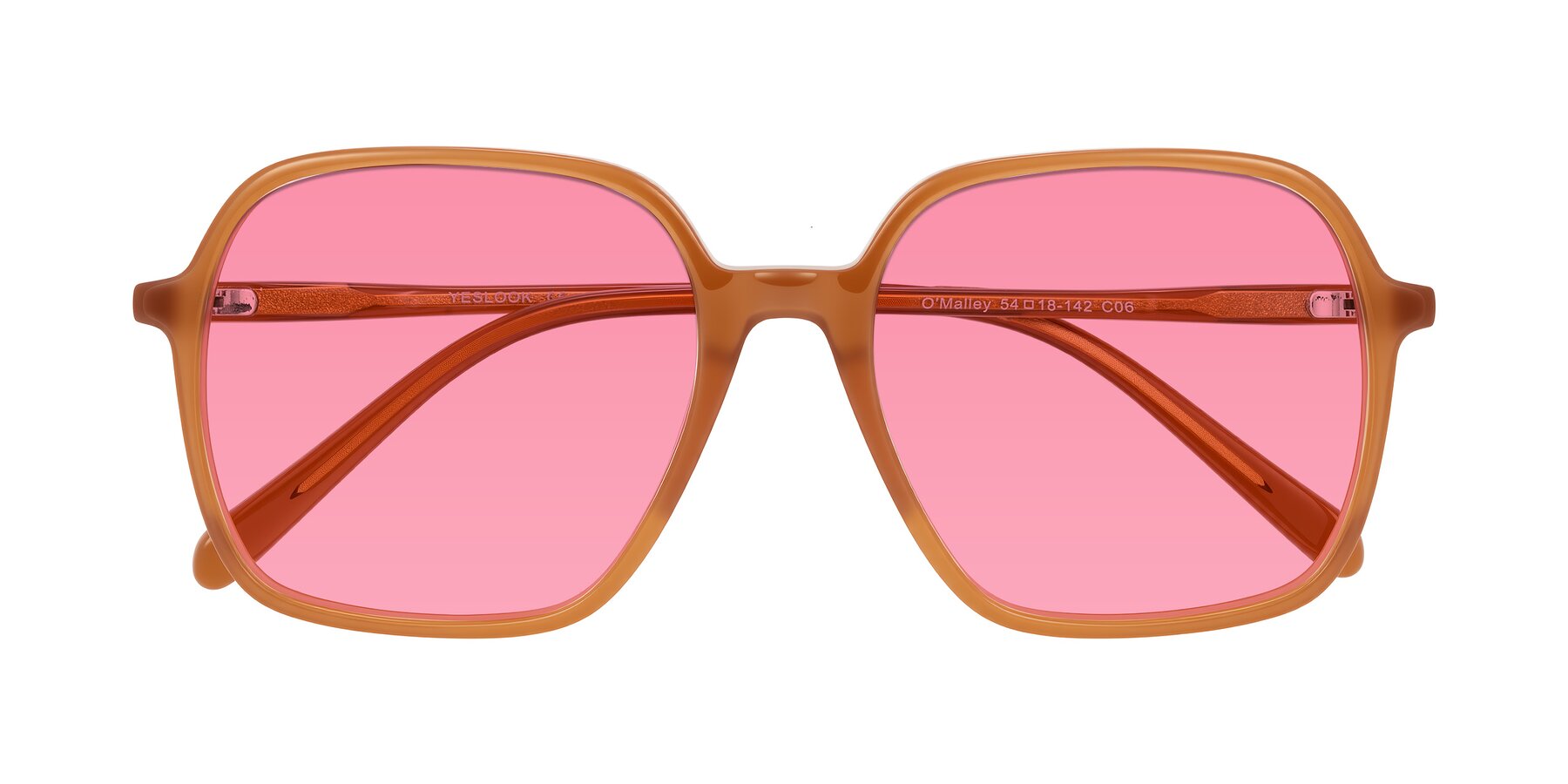 Folded Front of O'malley in Caramel with Pink Tinted Lenses