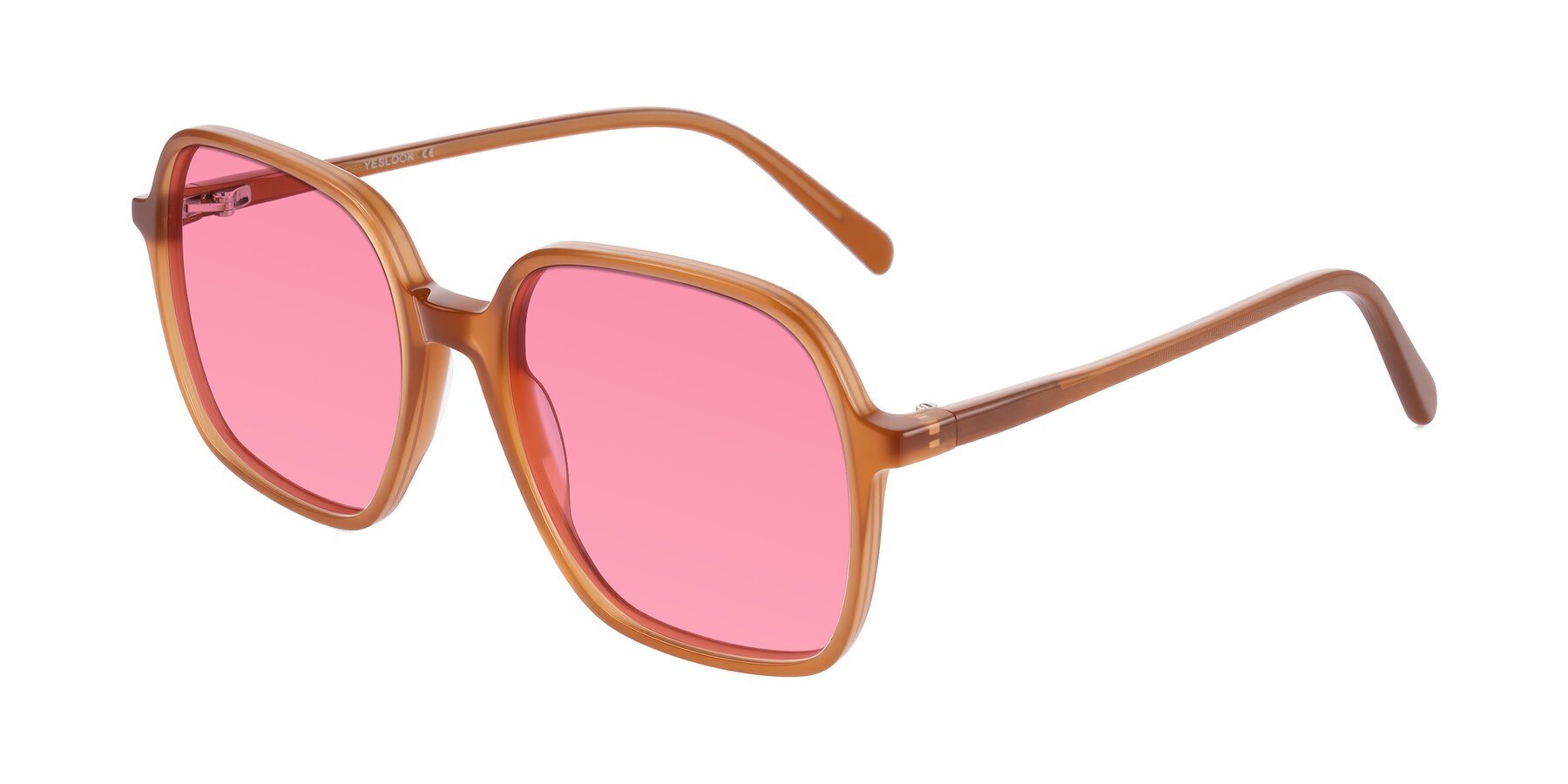 Angle of O'malley in Caramel with Pink Tinted Lenses