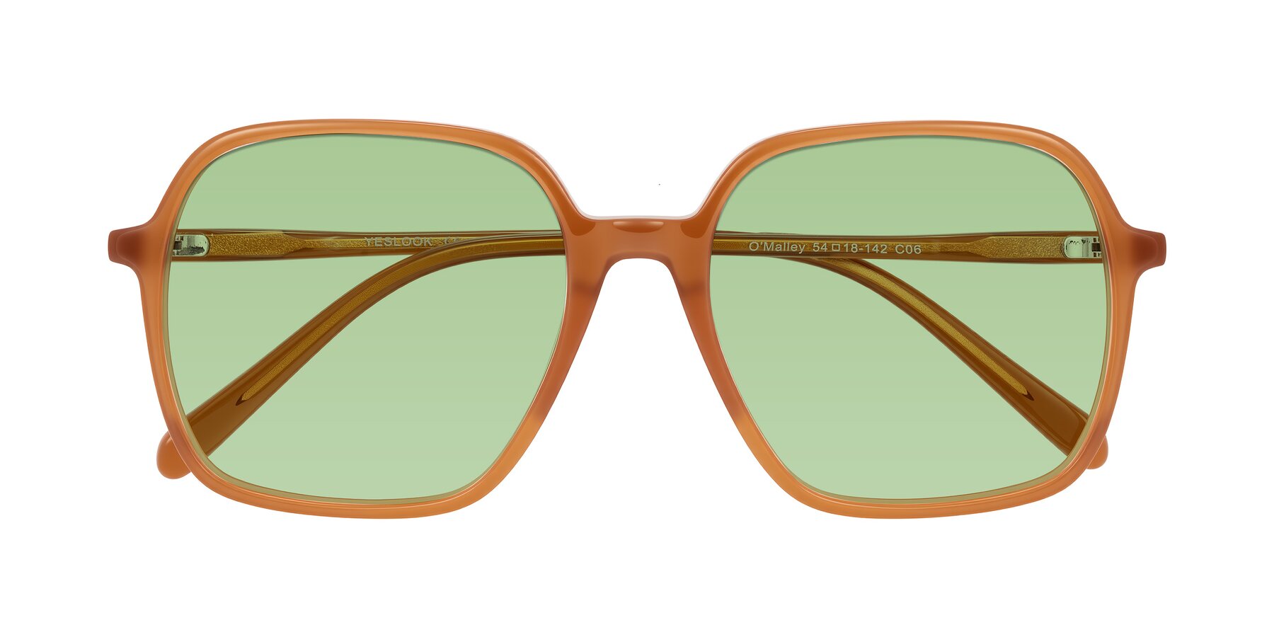 Folded Front of O'malley in Caramel with Medium Green Tinted Lenses