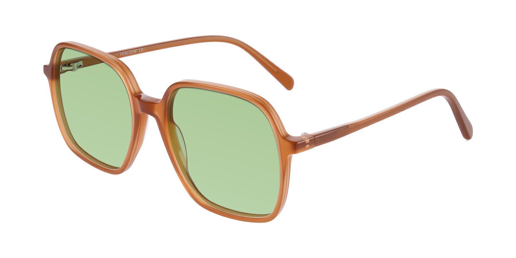 Angle of O'malley in Caramel with Medium Green Tinted Lenses