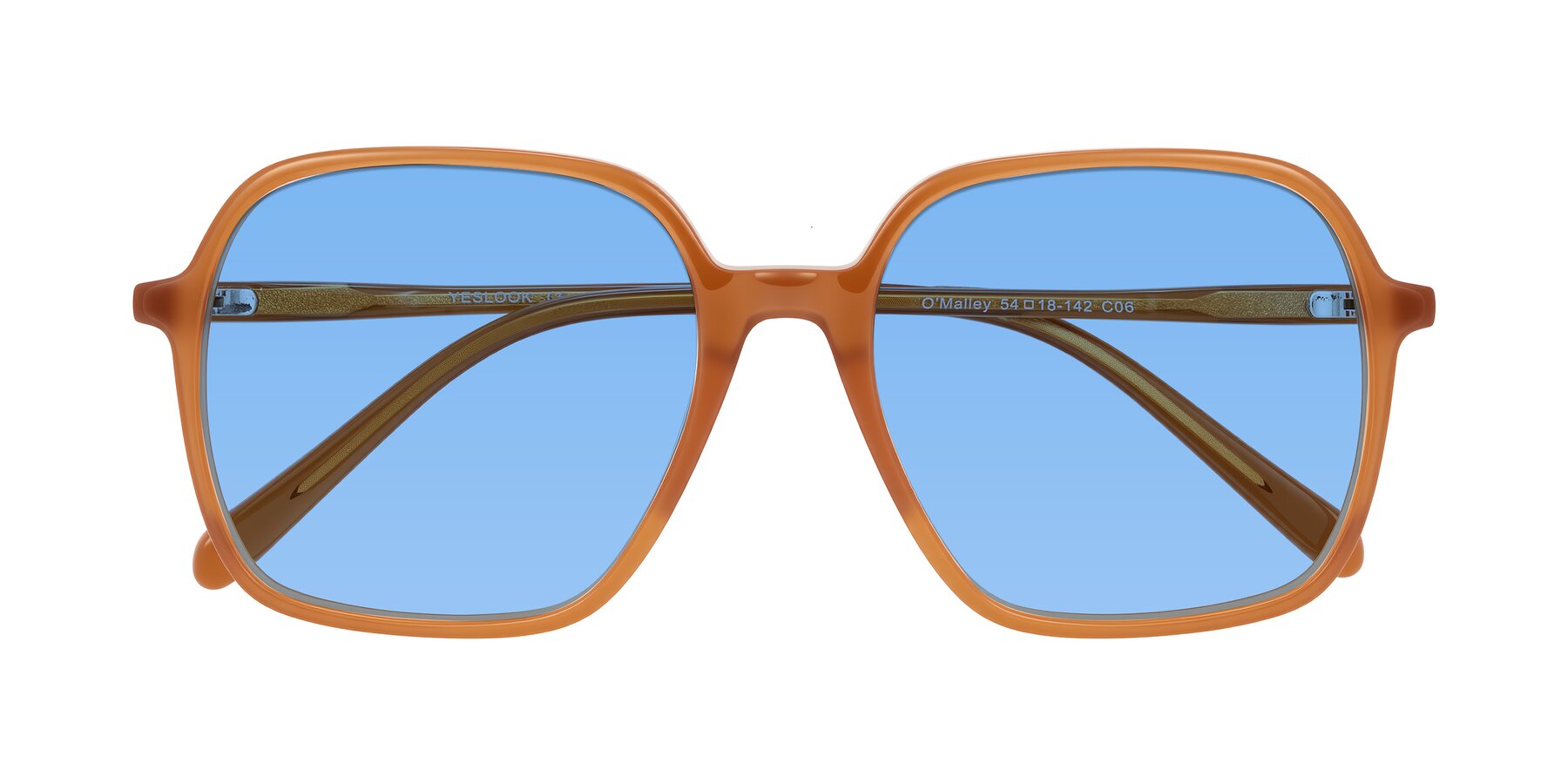 Folded Front of O'malley in Caramel with Medium Blue Tinted Lenses