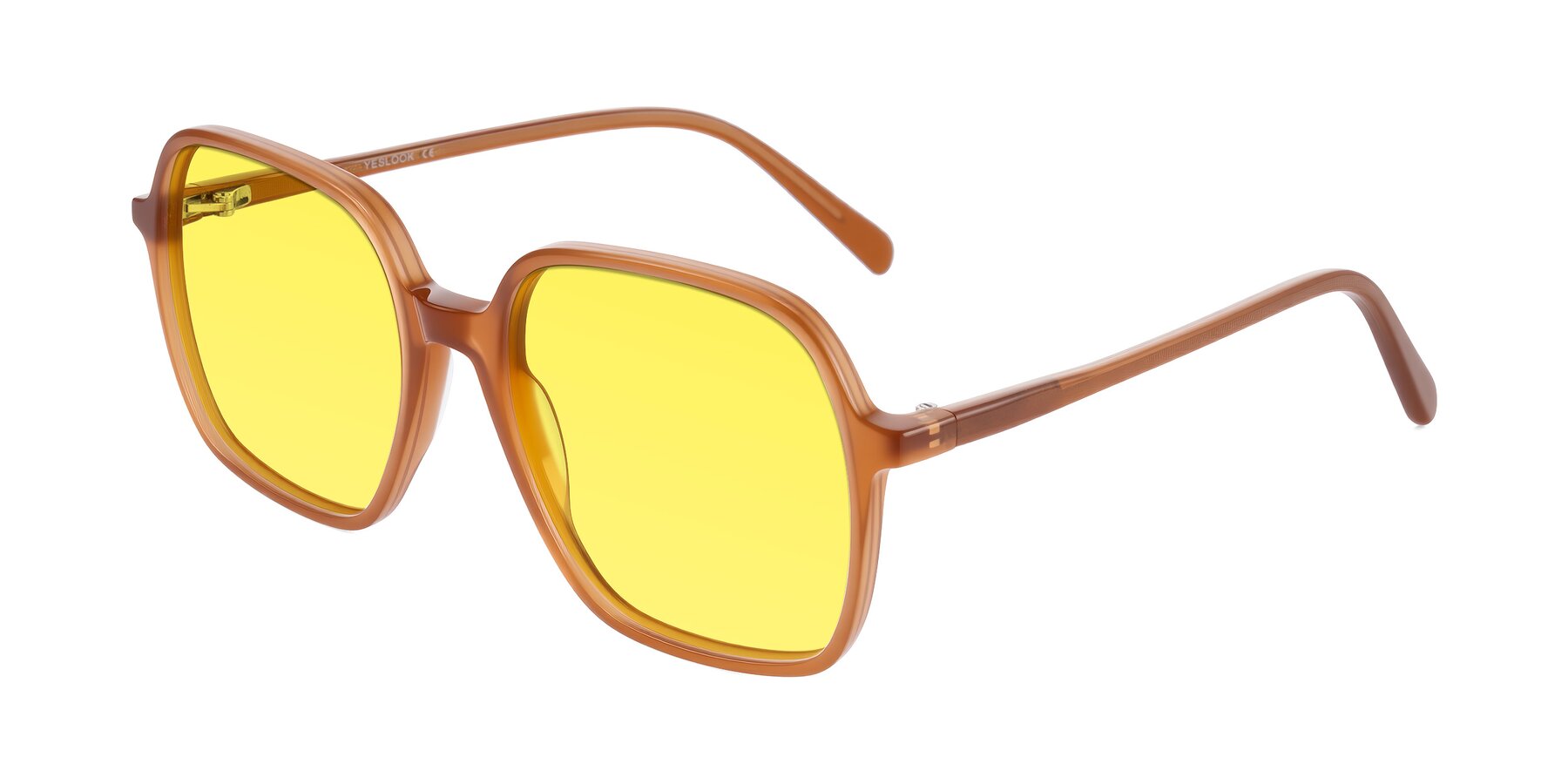 Angle of O'malley in Caramel with Medium Yellow Tinted Lenses