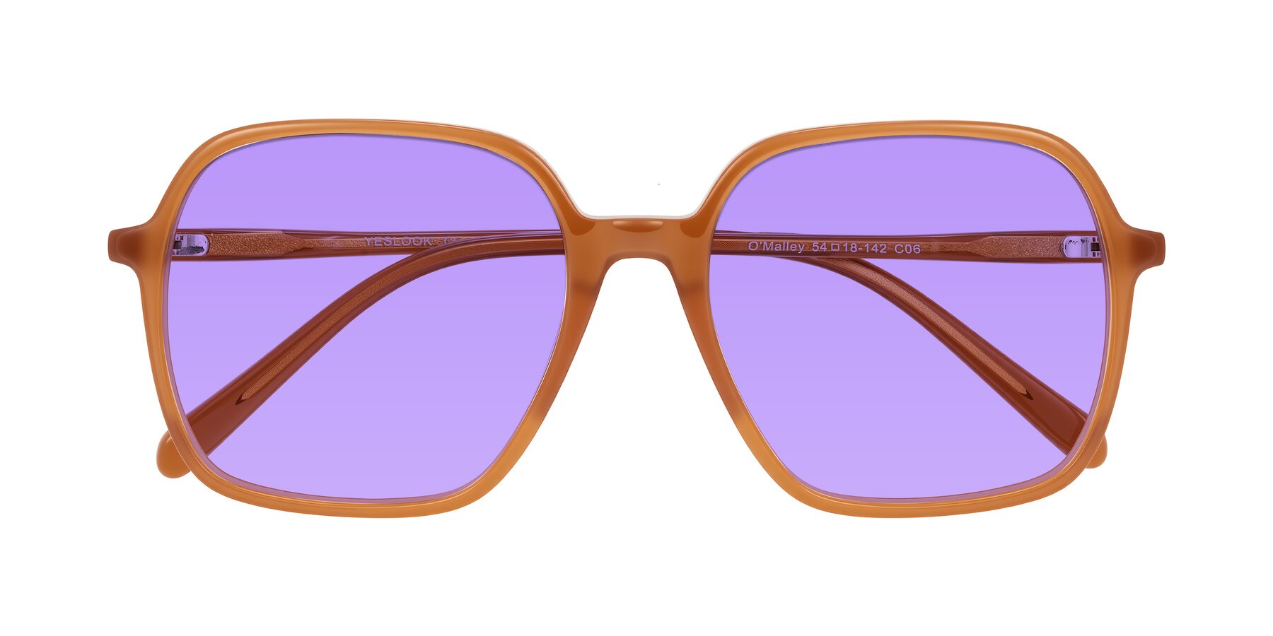 Folded Front of O'malley in Caramel with Medium Purple Tinted Lenses