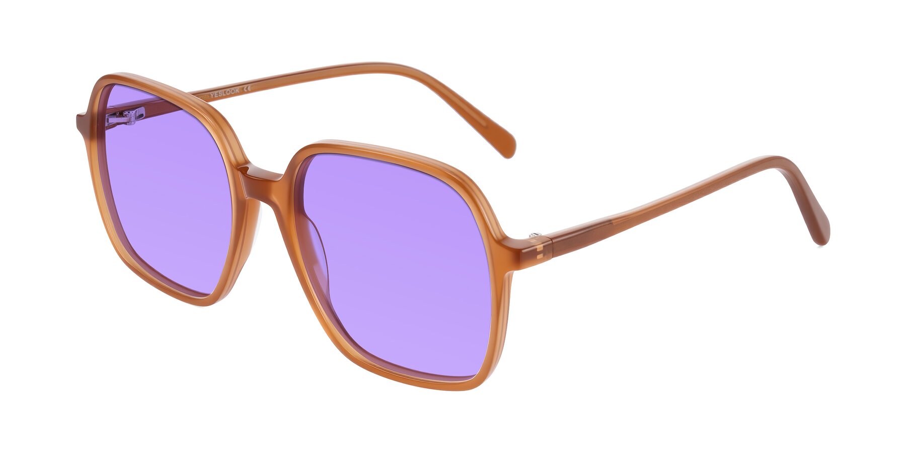 Angle of O'malley in Caramel with Medium Purple Tinted Lenses