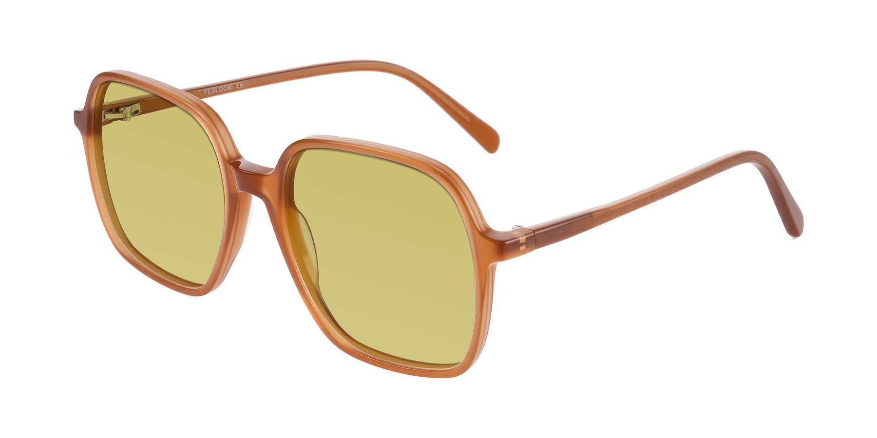 Angle of O'malley in Caramel with Medium Champagne Tinted Lenses