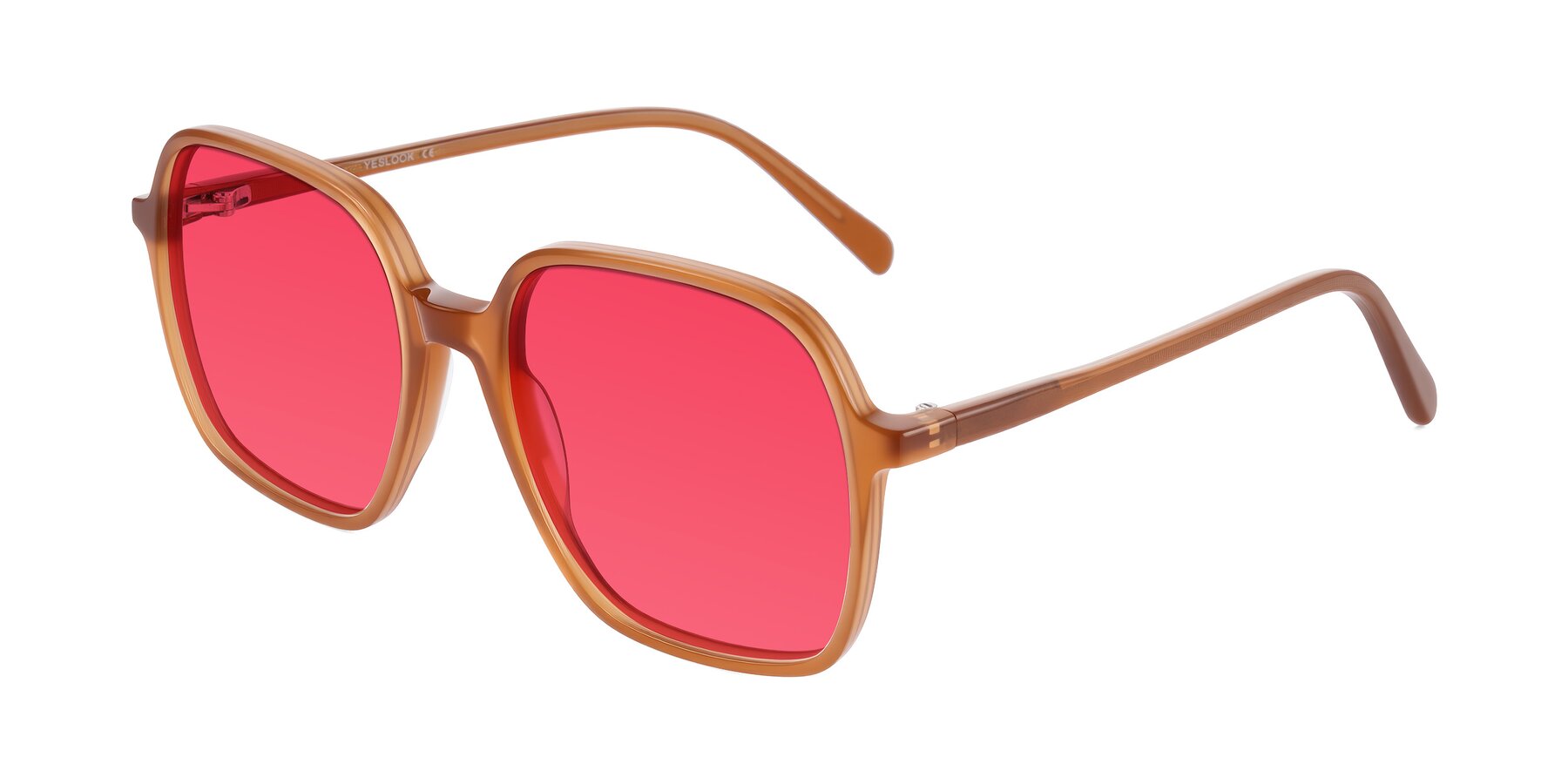 Angle of O'malley in Caramel with Red Tinted Lenses