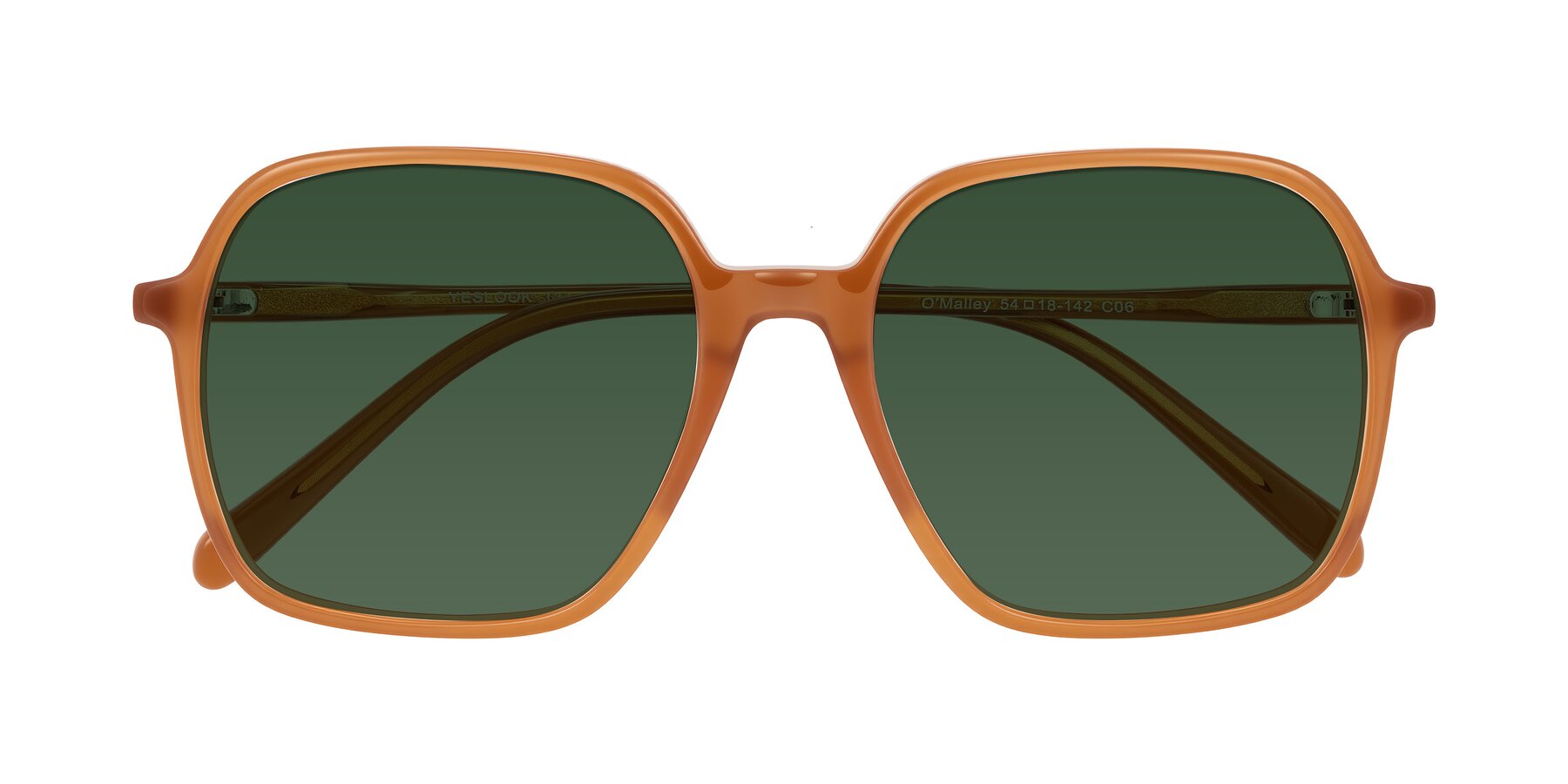 Folded Front of O'malley in Caramel with Green Tinted Lenses
