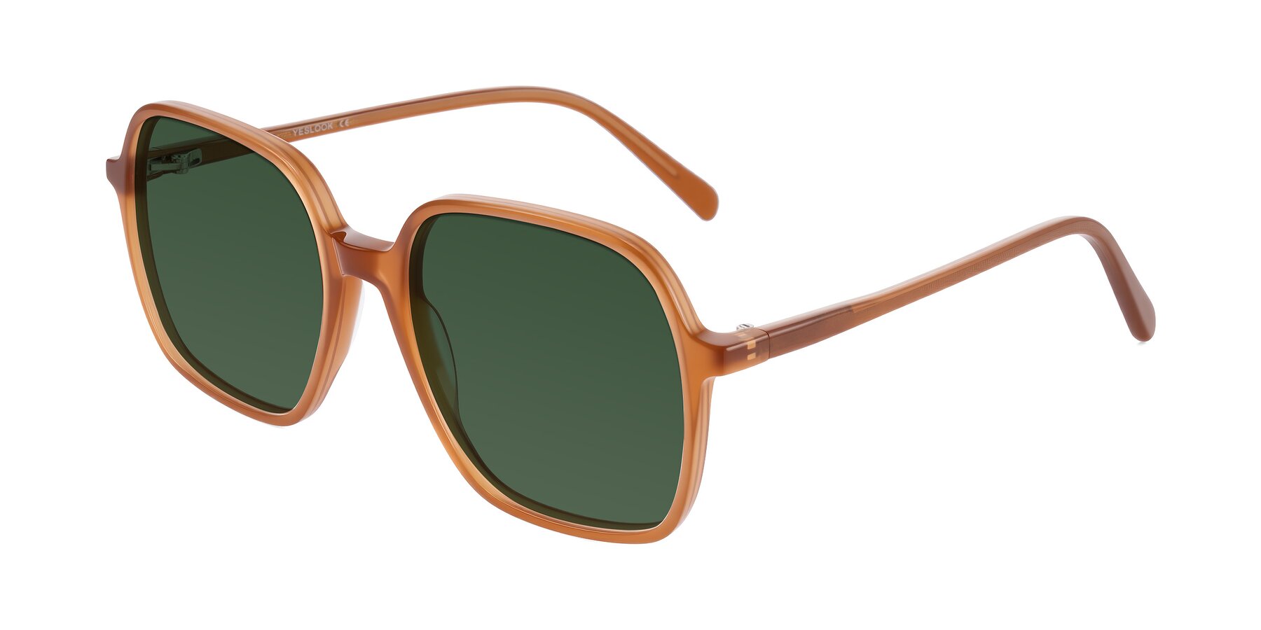 Angle of O'malley in Caramel with Green Tinted Lenses