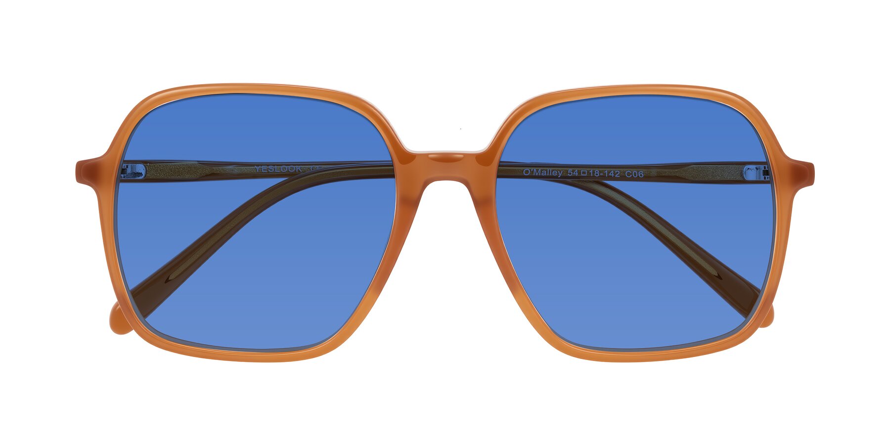 Folded Front of O'malley in Caramel with Blue Tinted Lenses