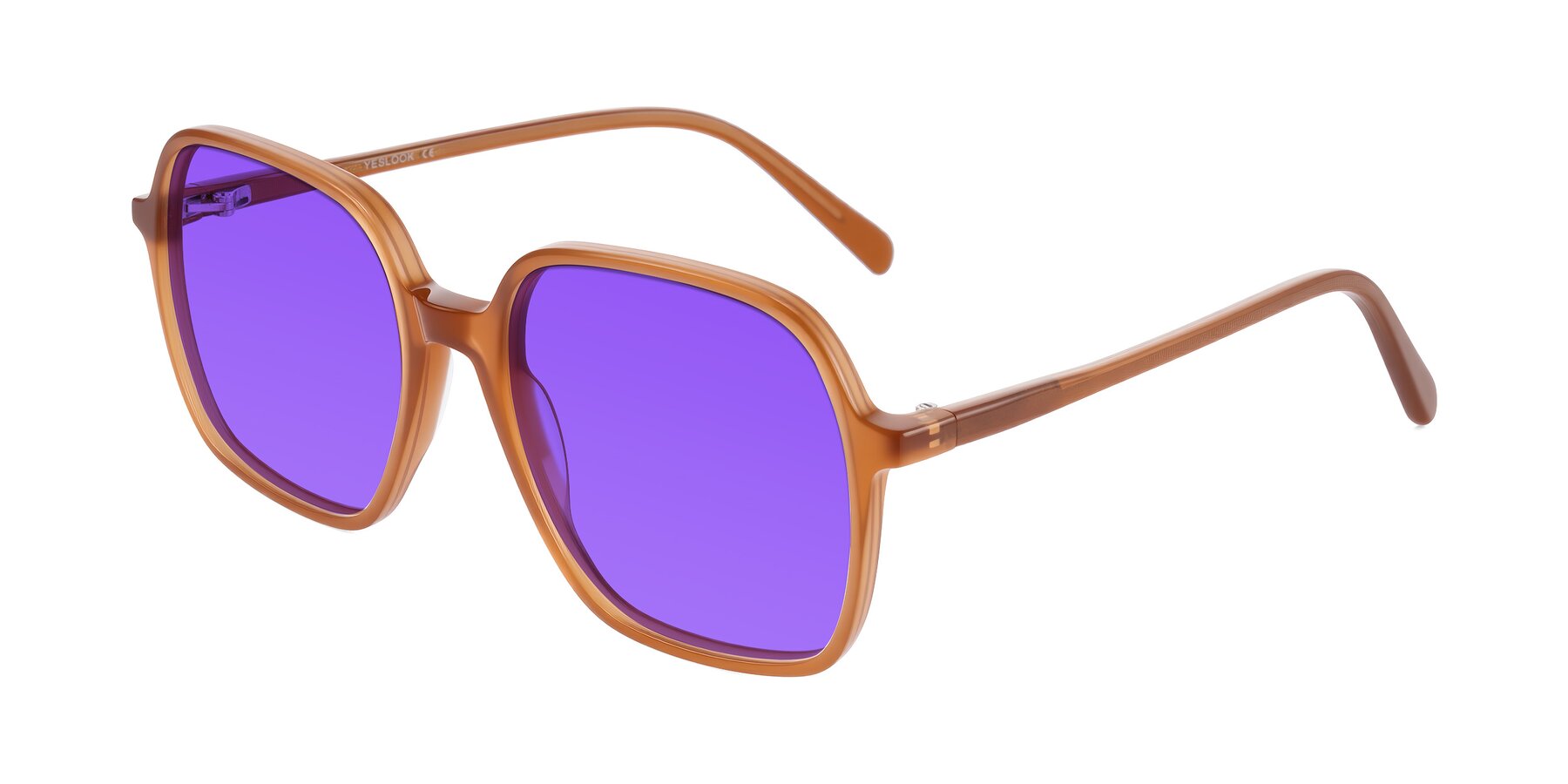 Angle of O'malley in Caramel with Purple Tinted Lenses