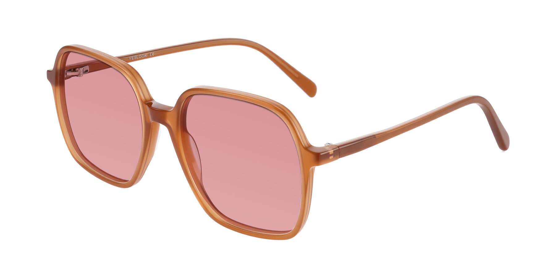 Angle of O'malley in Caramel with Medium Garnet Tinted Lenses