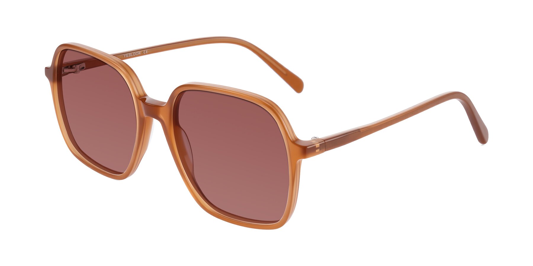 Angle of O'malley in Caramel with Garnet Tinted Lenses