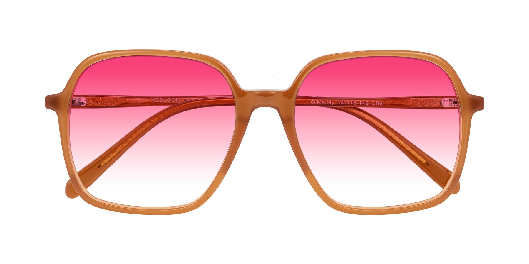 Folded Front of O'malley in Caramel with Pink Gradient Lenses