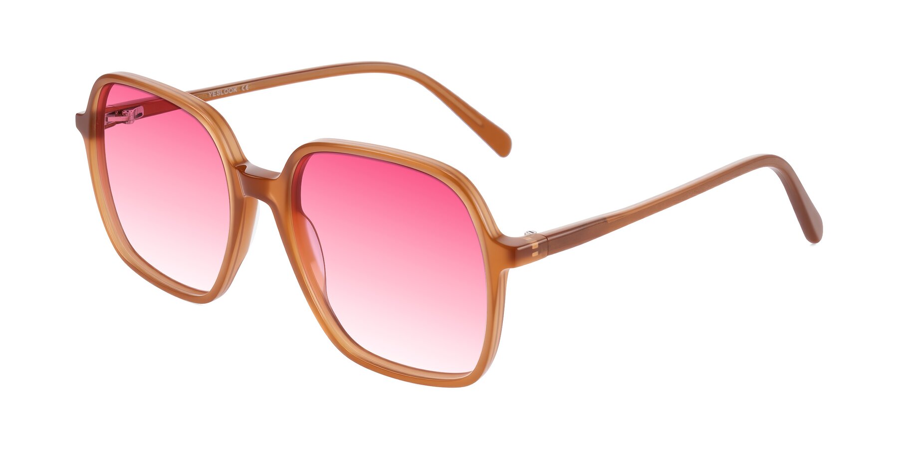 Angle of O'malley in Caramel with Pink Gradient Lenses