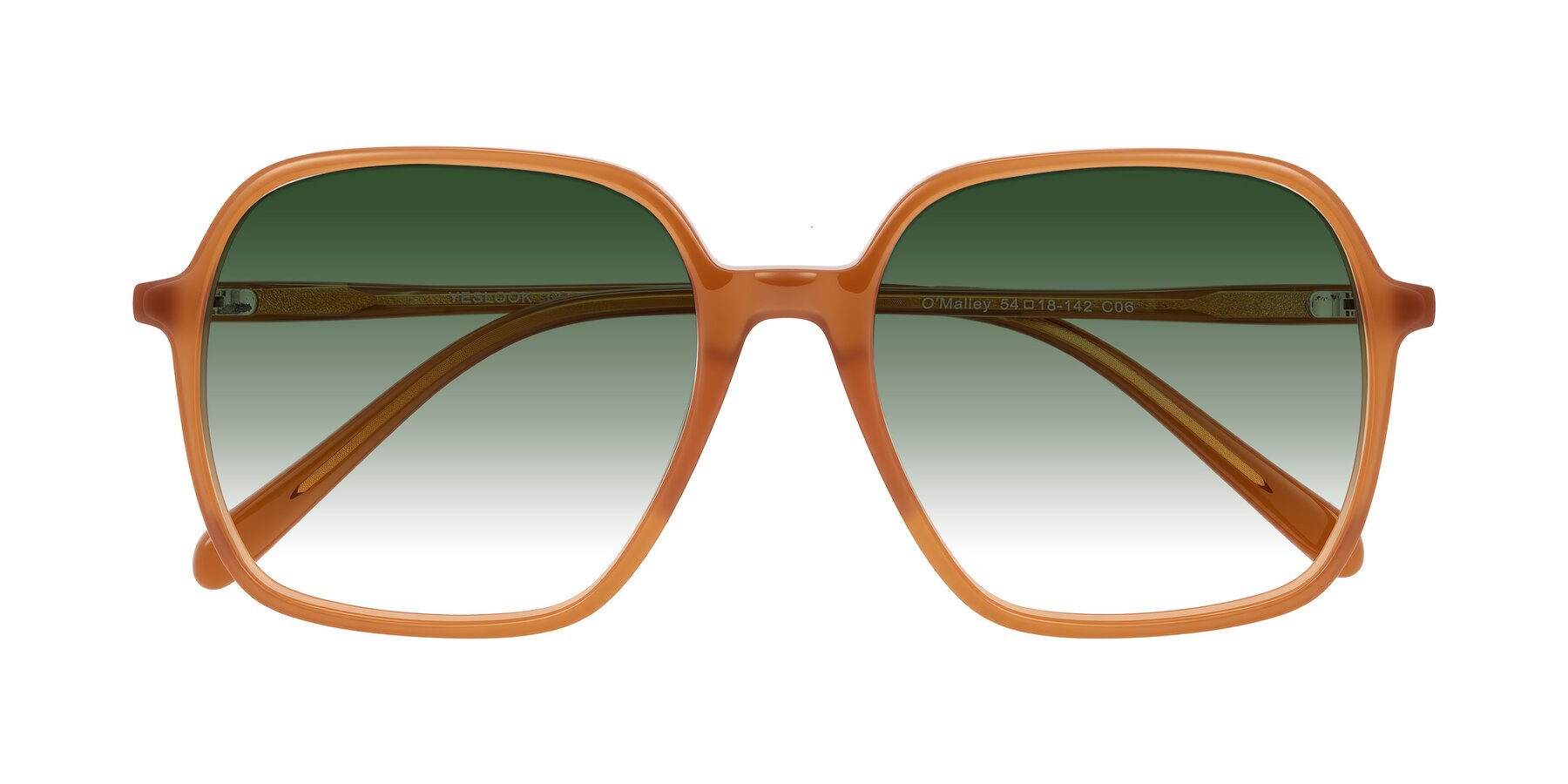 Folded Front of O'malley in Caramel with Green Gradient Lenses