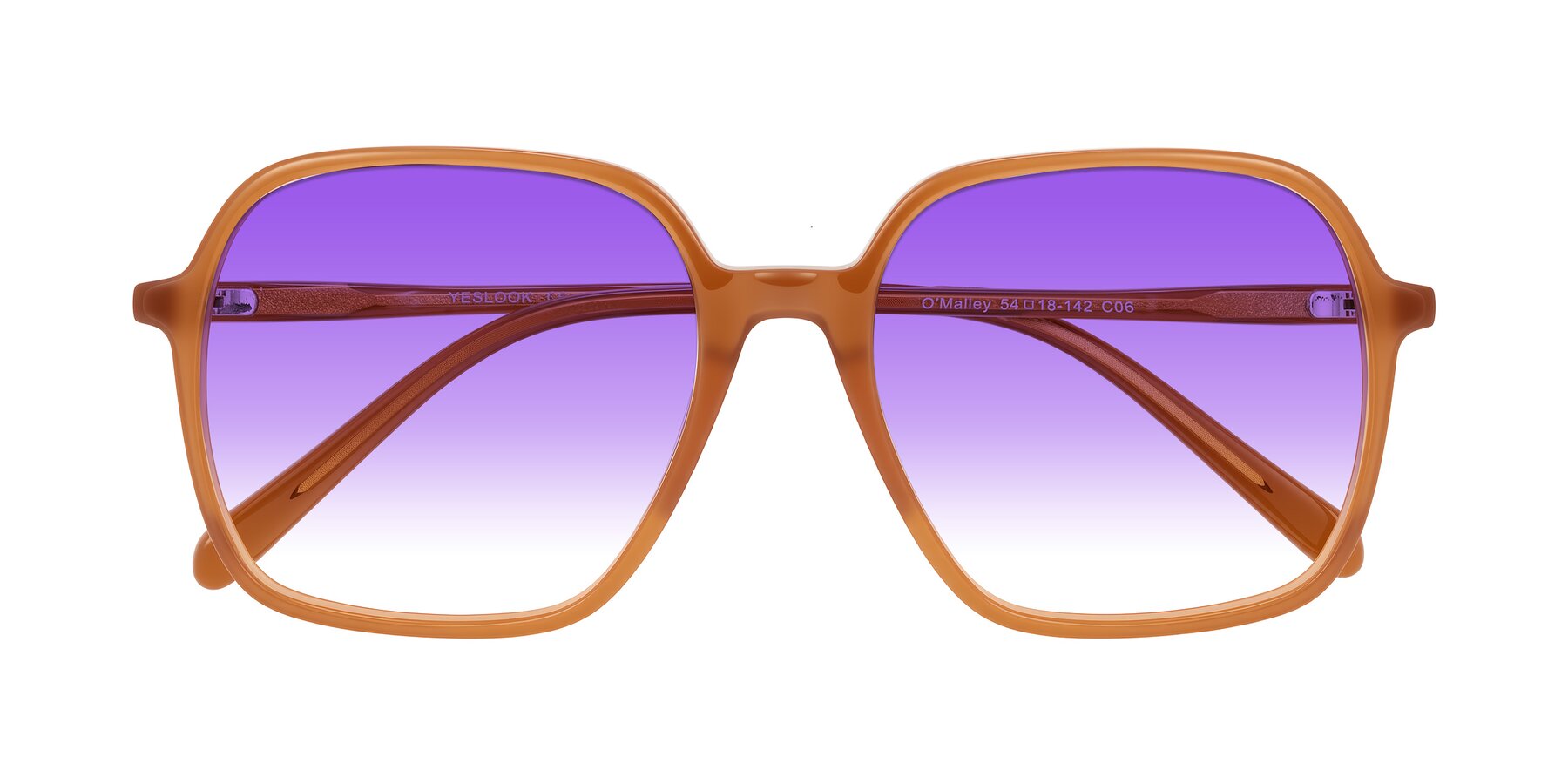 Folded Front of O'malley in Caramel with Purple Gradient Lenses