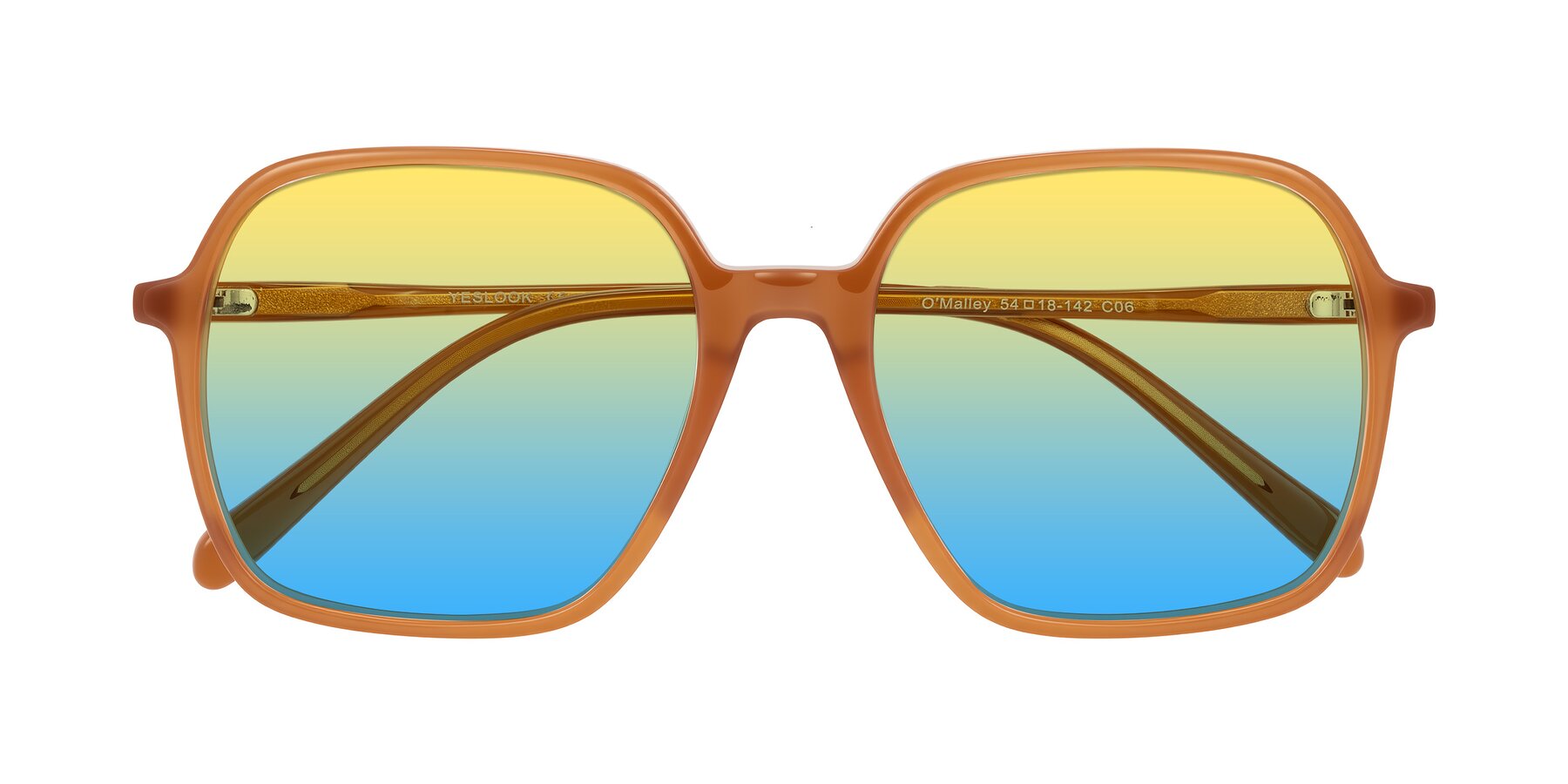 Folded Front of O'malley in Caramel with Yellow / Blue Gradient Lenses