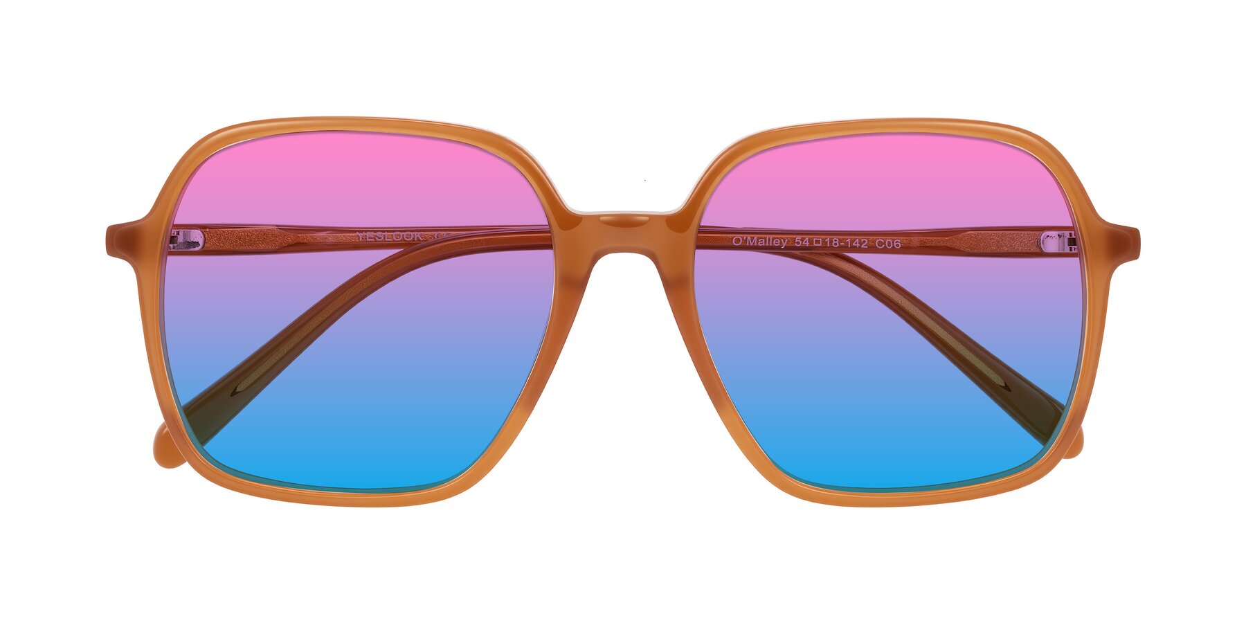 Folded Front of O'malley in Caramel with Pink / Blue Gradient Lenses