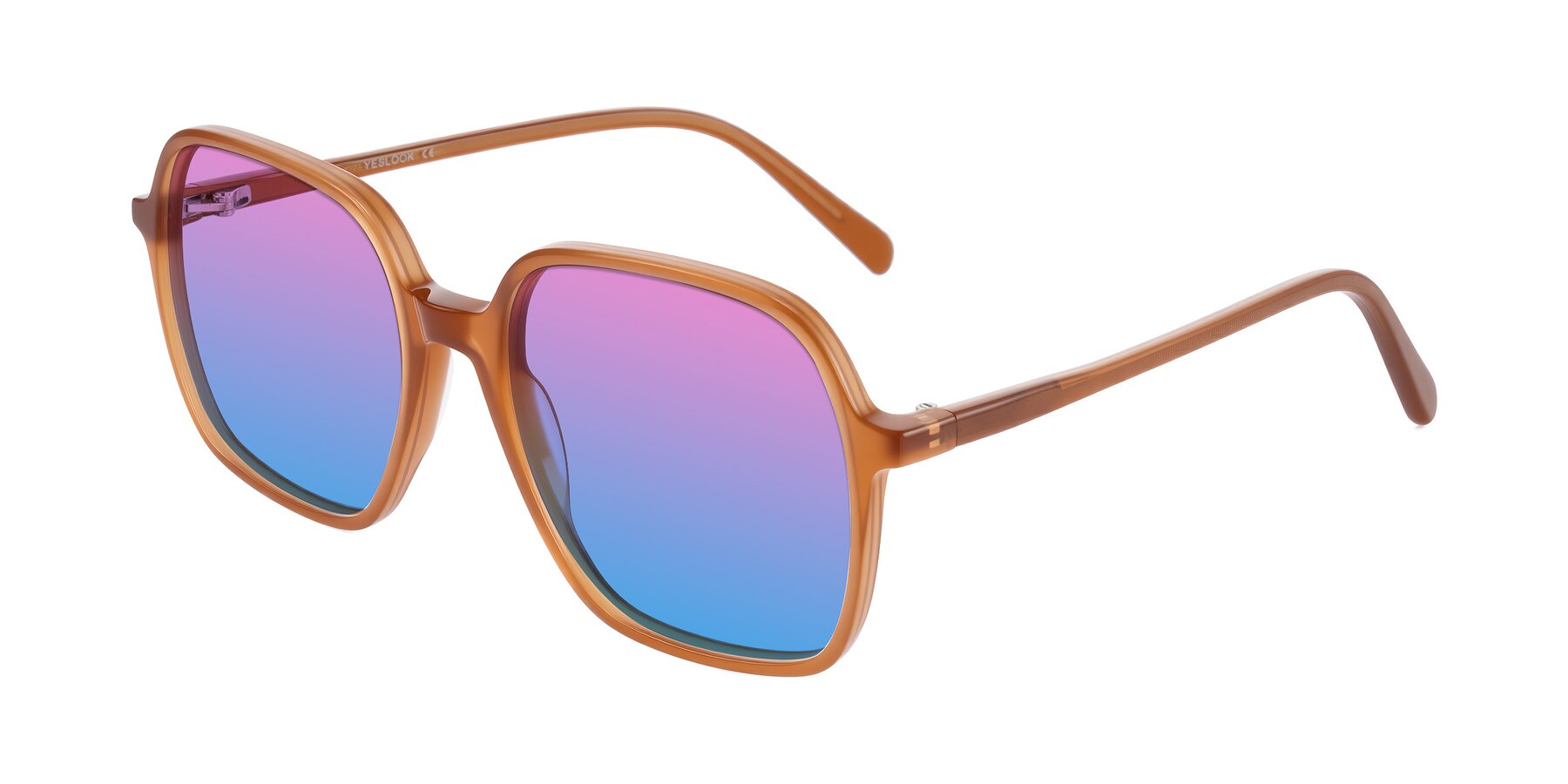 Angle of O'malley in Caramel with Pink / Blue Gradient Lenses