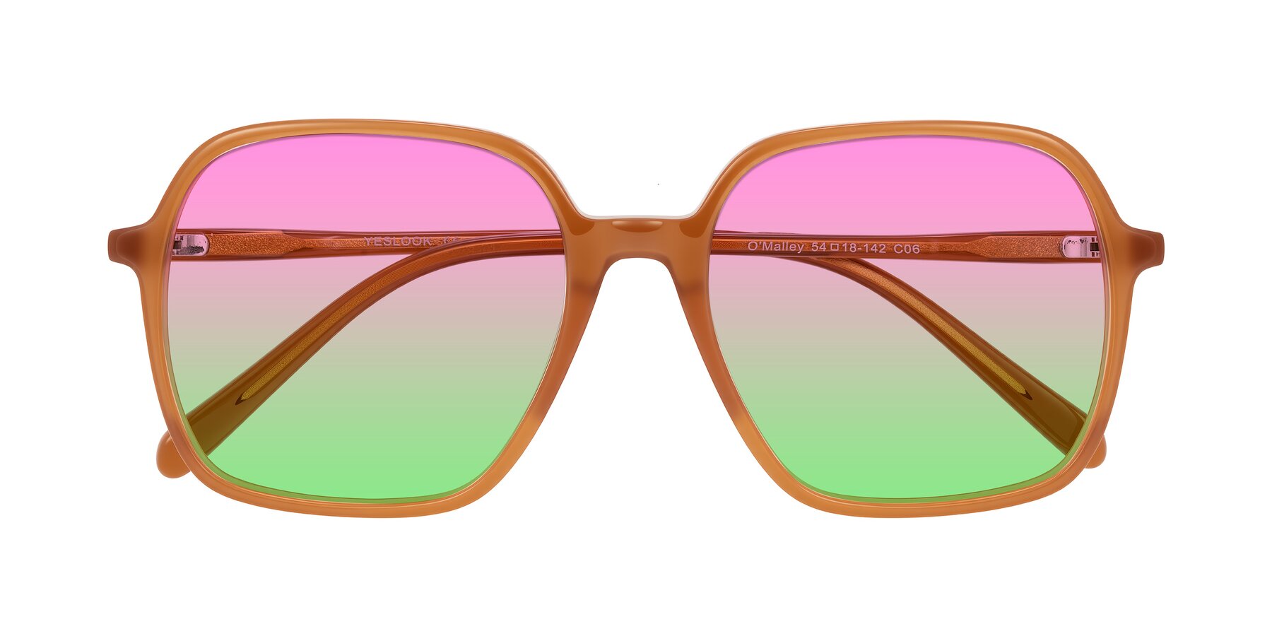 Folded Front of O'malley in Caramel with Pink / Green Gradient Lenses