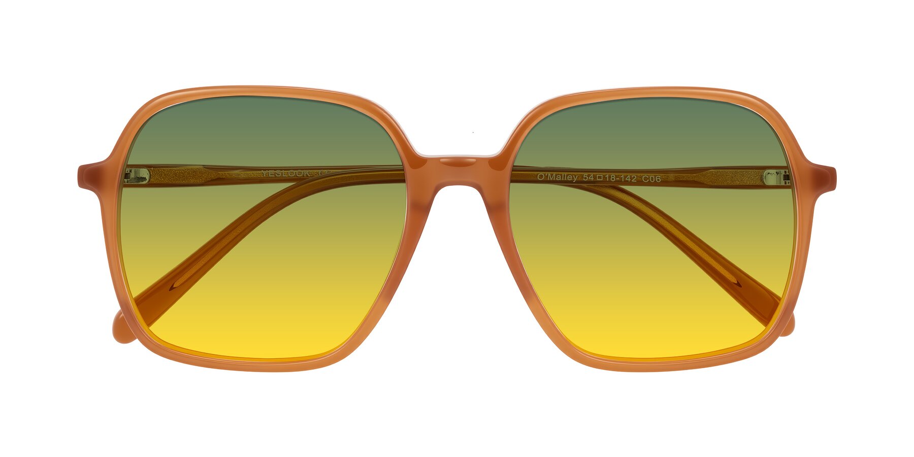 Folded Front of O'malley in Caramel with Green / Yellow Gradient Lenses